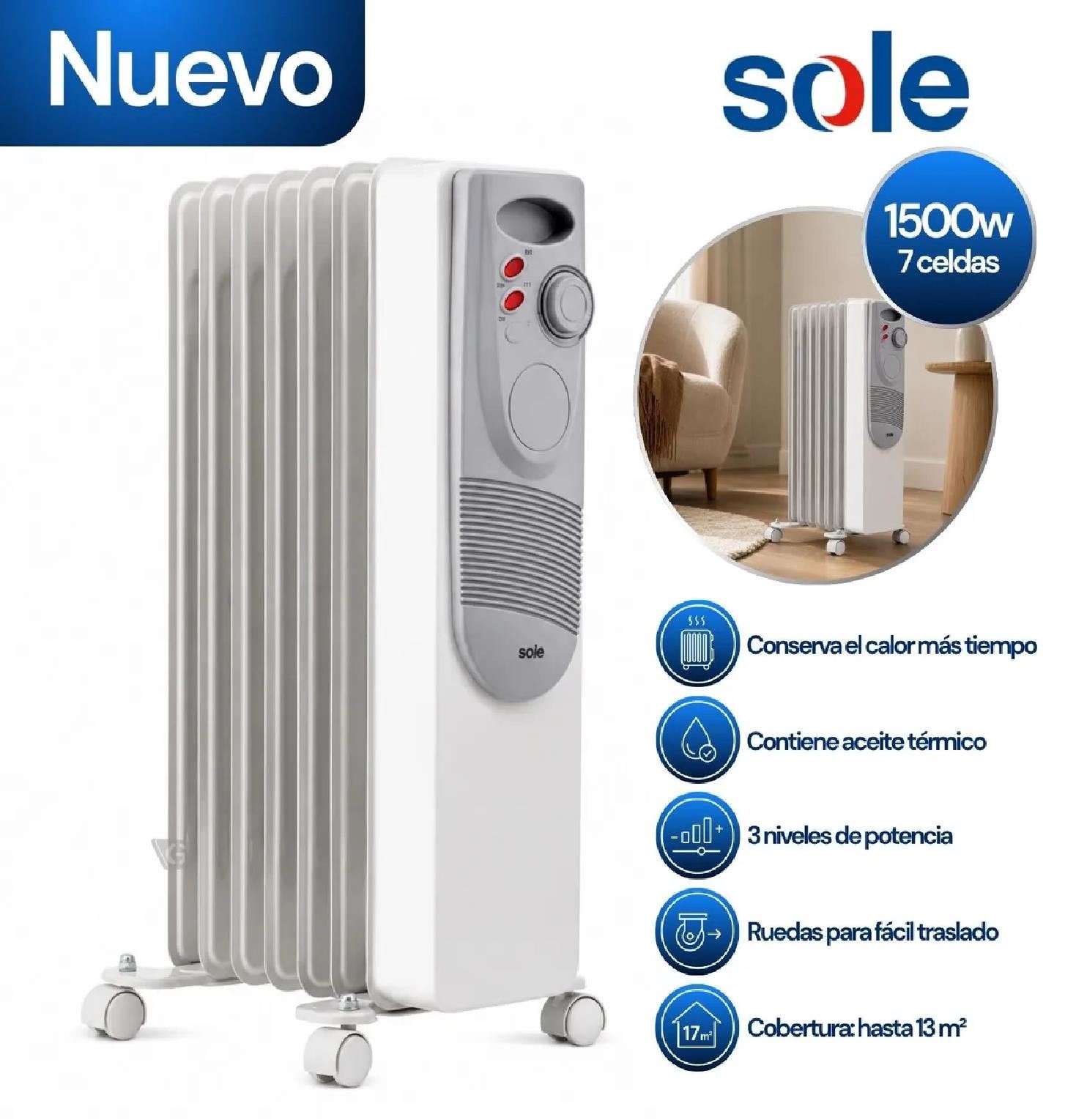 Estufa de Aceite Sole Eléctrica SOLE1500 de 7 Celdas 1500W