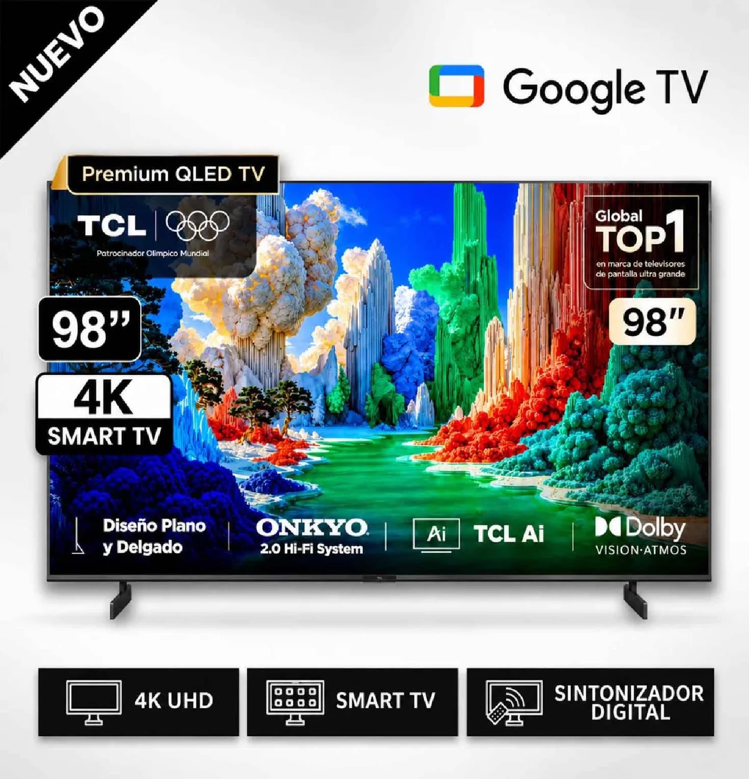 Televisor TCL 98” QLED Premium 98A400 4K Ultra HD 144Hz Google TV