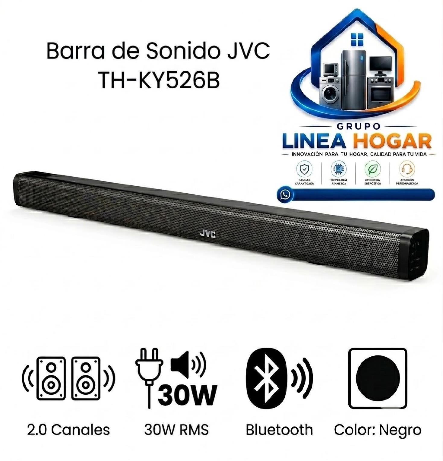 Barra de Sonido JVC TH-KY526B 2.0 Canales 30W Bluetooth – Negro