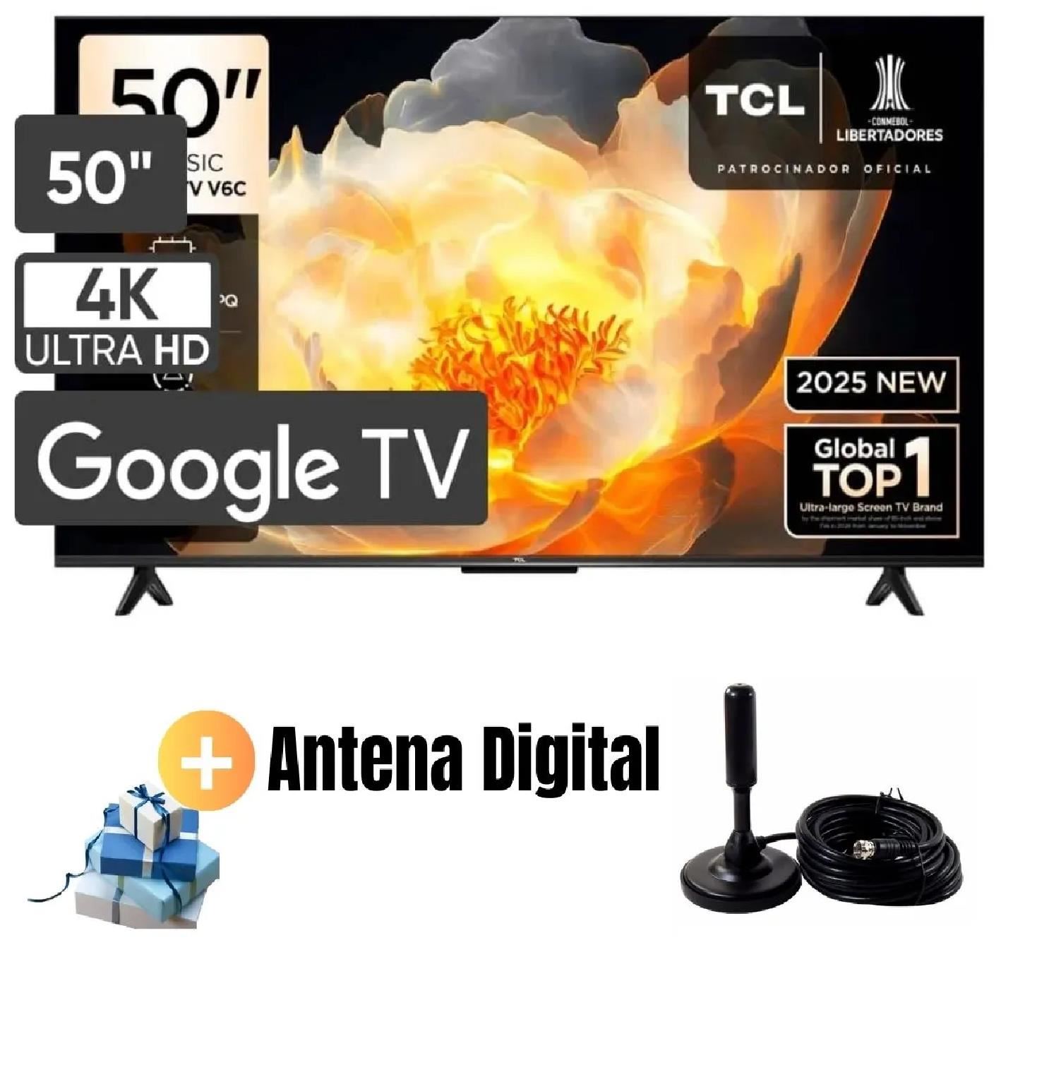 Televisor TCL 50” UHD 4K Google TV Smart TV 50V6C (2025) + Antena Digital