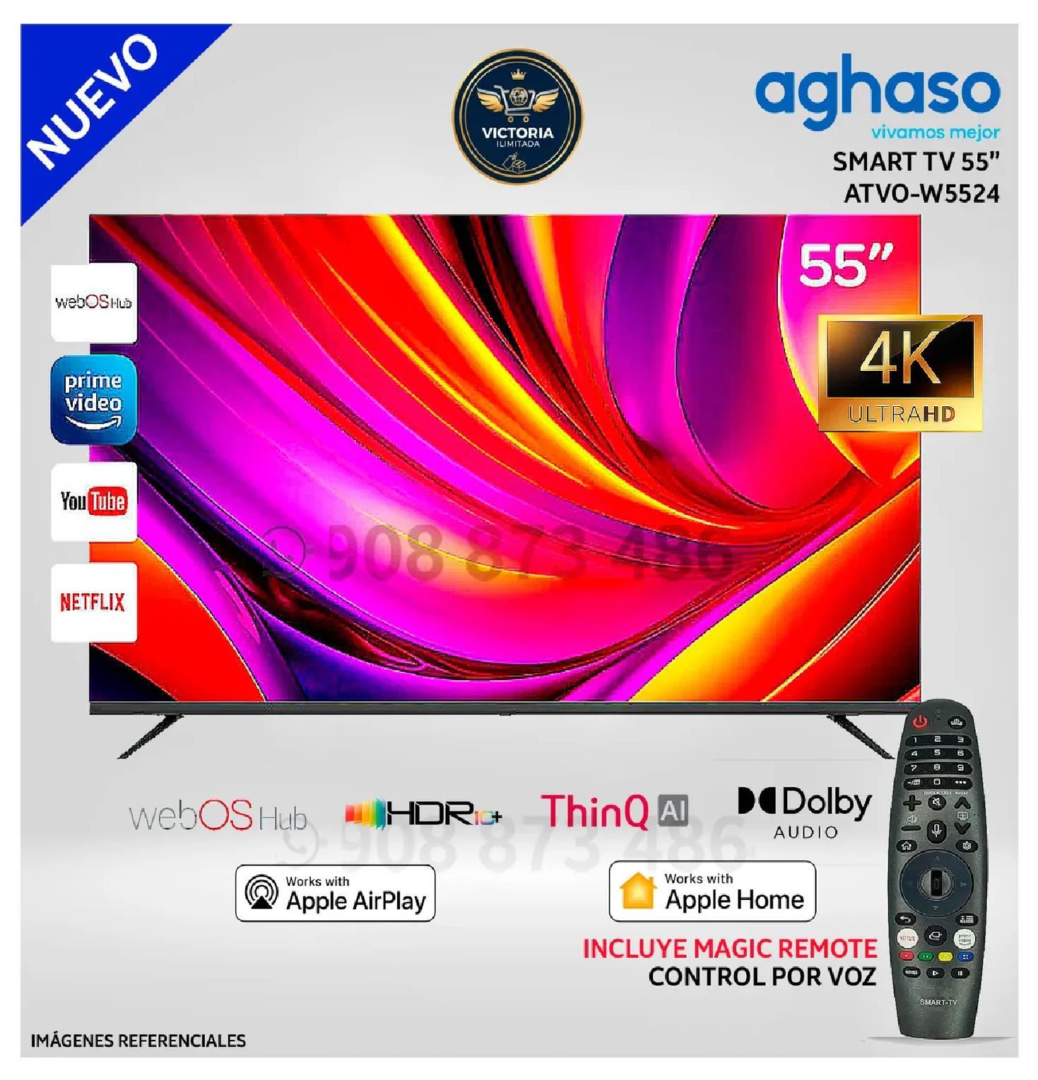 Televisor AGHASO ATVO-W5524 Smart TV 55” Ultra HD 4K con Control de Voz