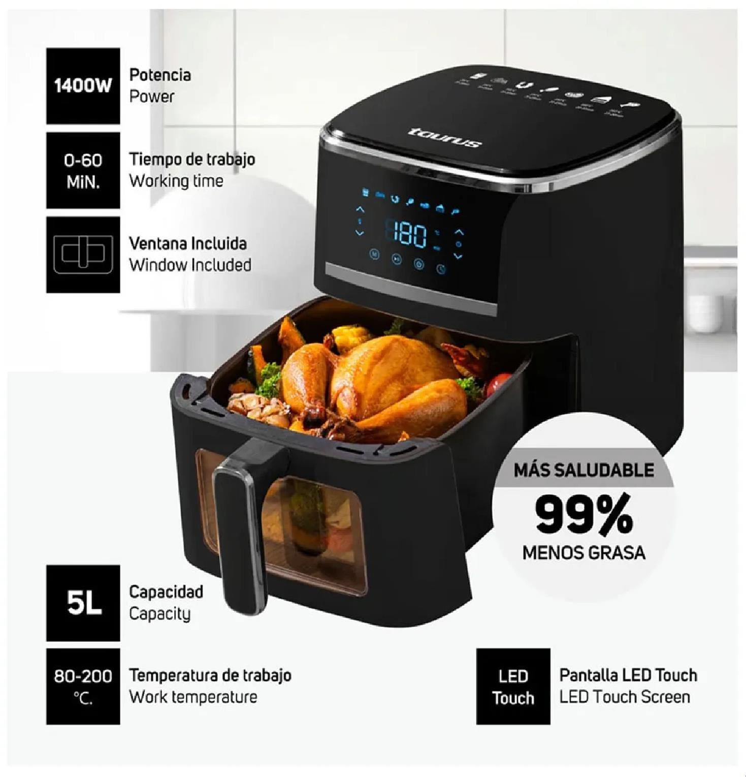 Freidora de Aire Taurus Silver Fryer 5L 1400W - Negro