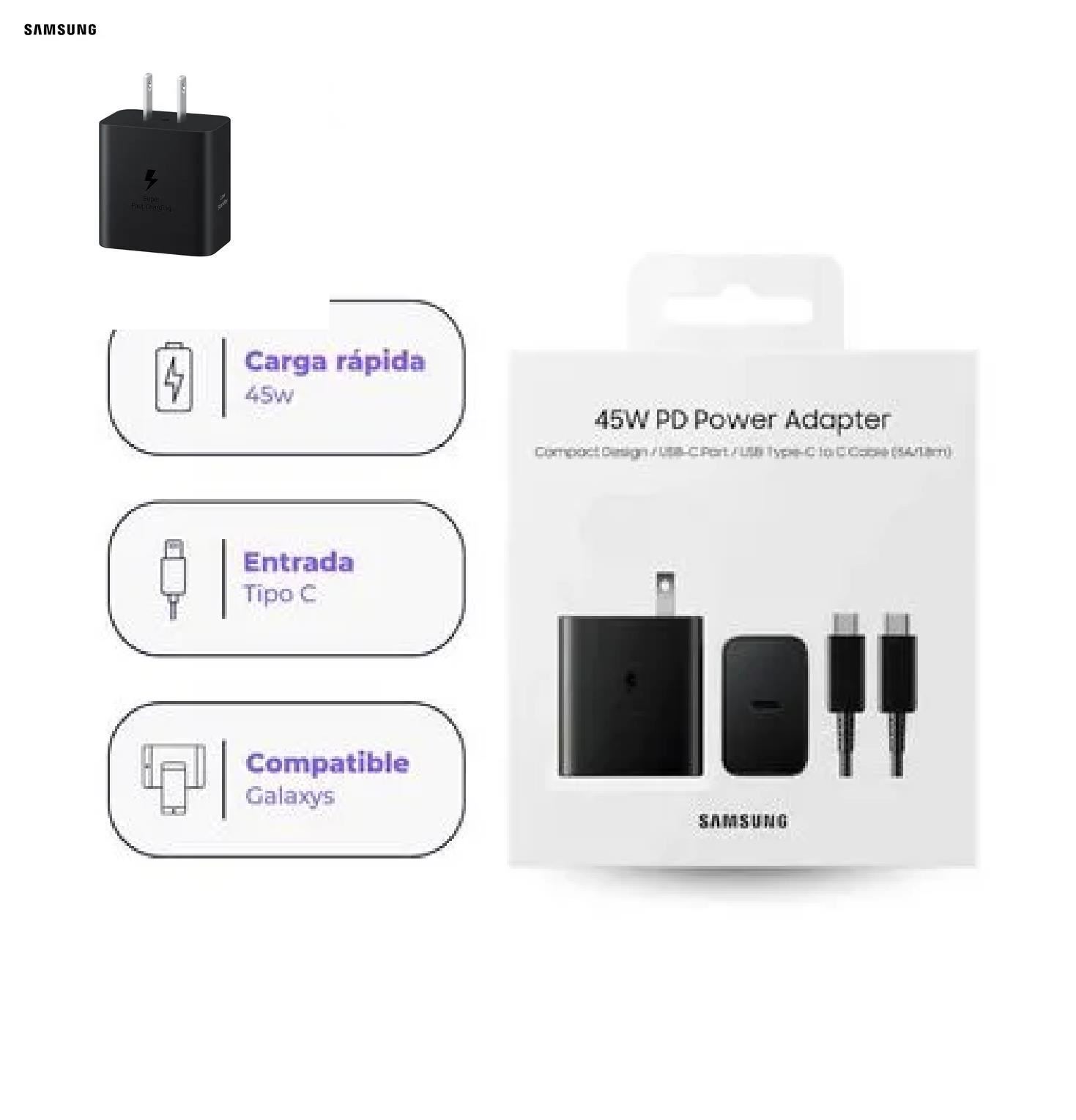 Cargador de pared Samsung USB-C de carga rápida 45W