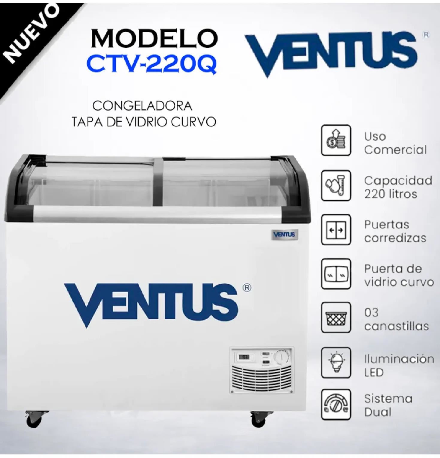 Congeladora VENTUS CTV-220Q 220L Tapa de Vidrio Curvo – Blanco
