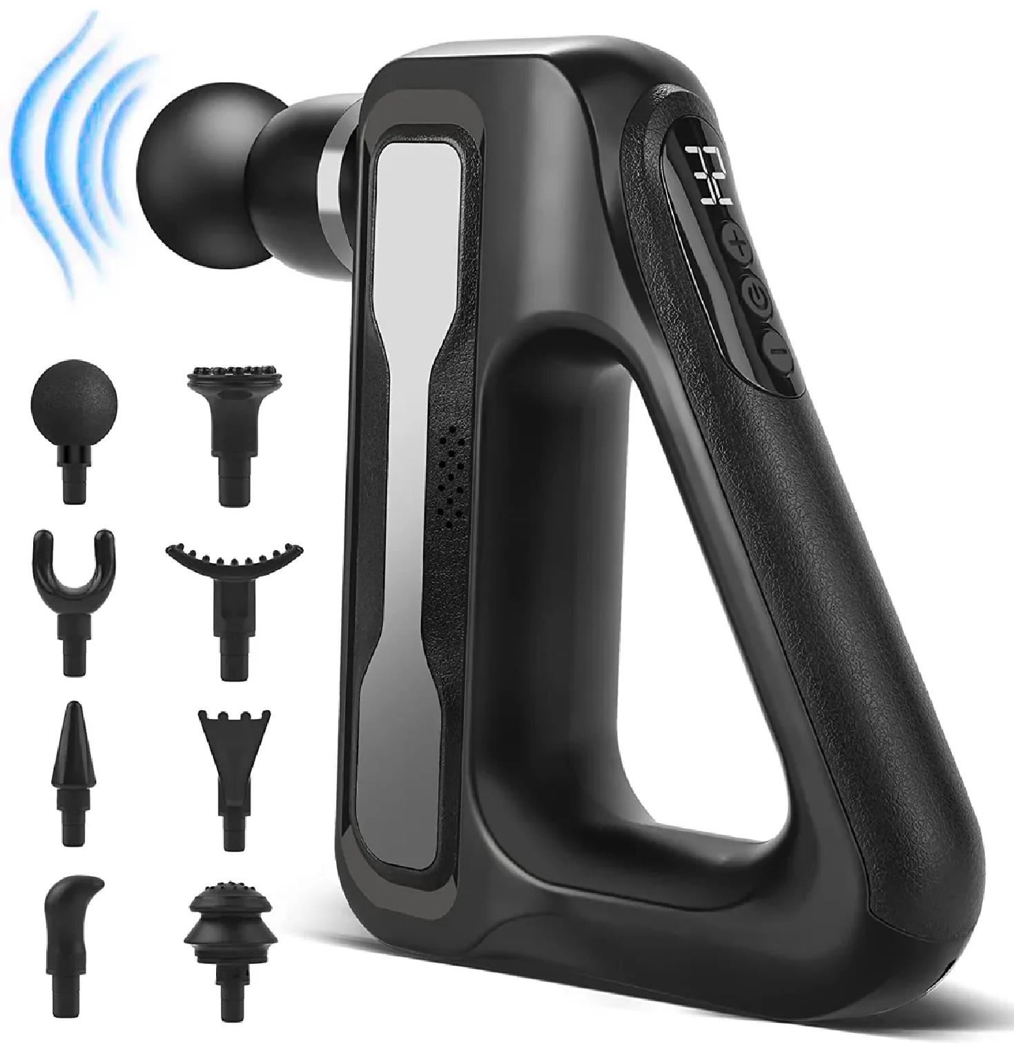 Pistola de Masaje Triangular Recargable 32 Niveles y 8 Cabezales