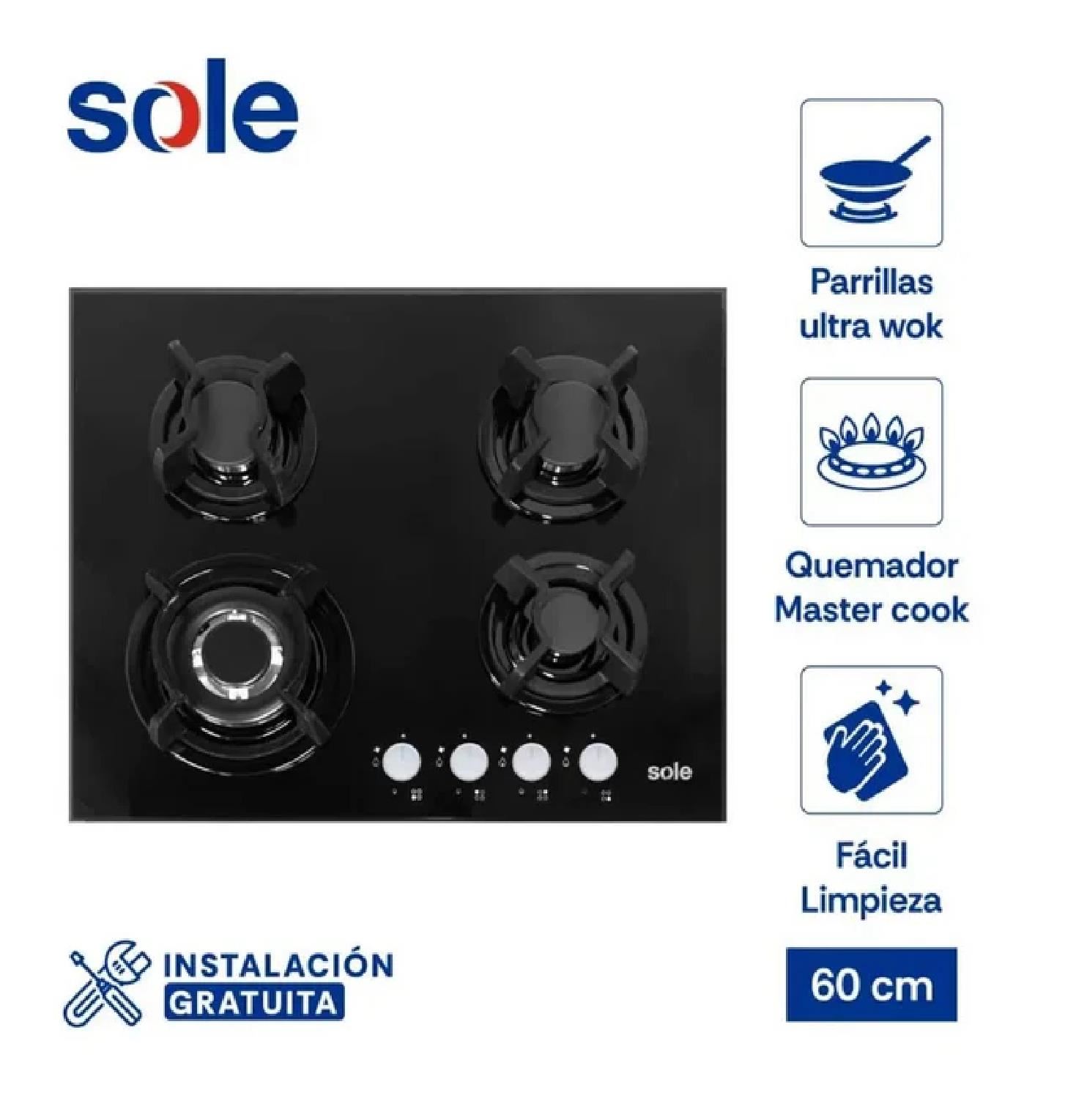 Cocina Empotrable SOLE SOLCO034 4 Quemadores - Negro