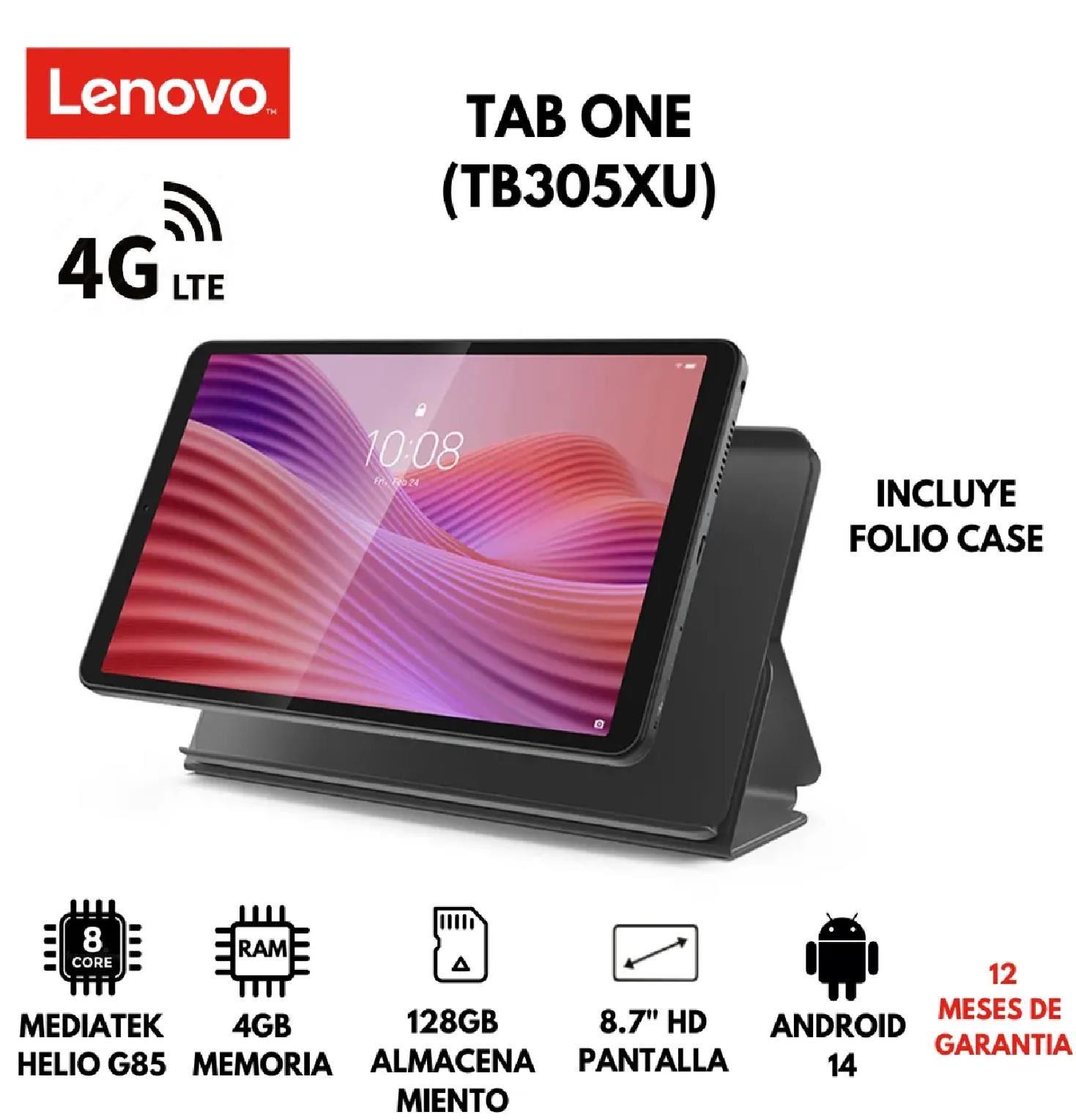 Tablet Lenovo Tab One 4GB RAM 128GB 8.7” HD LTE Android 14 + Folio Case