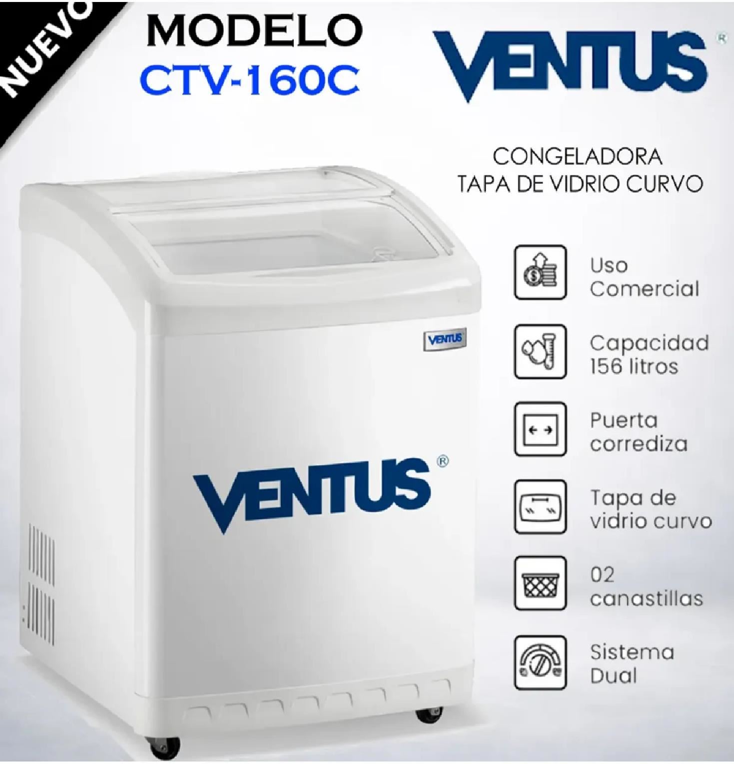 Congeladora Ventus CTV-160C con Tapa de Vidrio 160L – Blanco