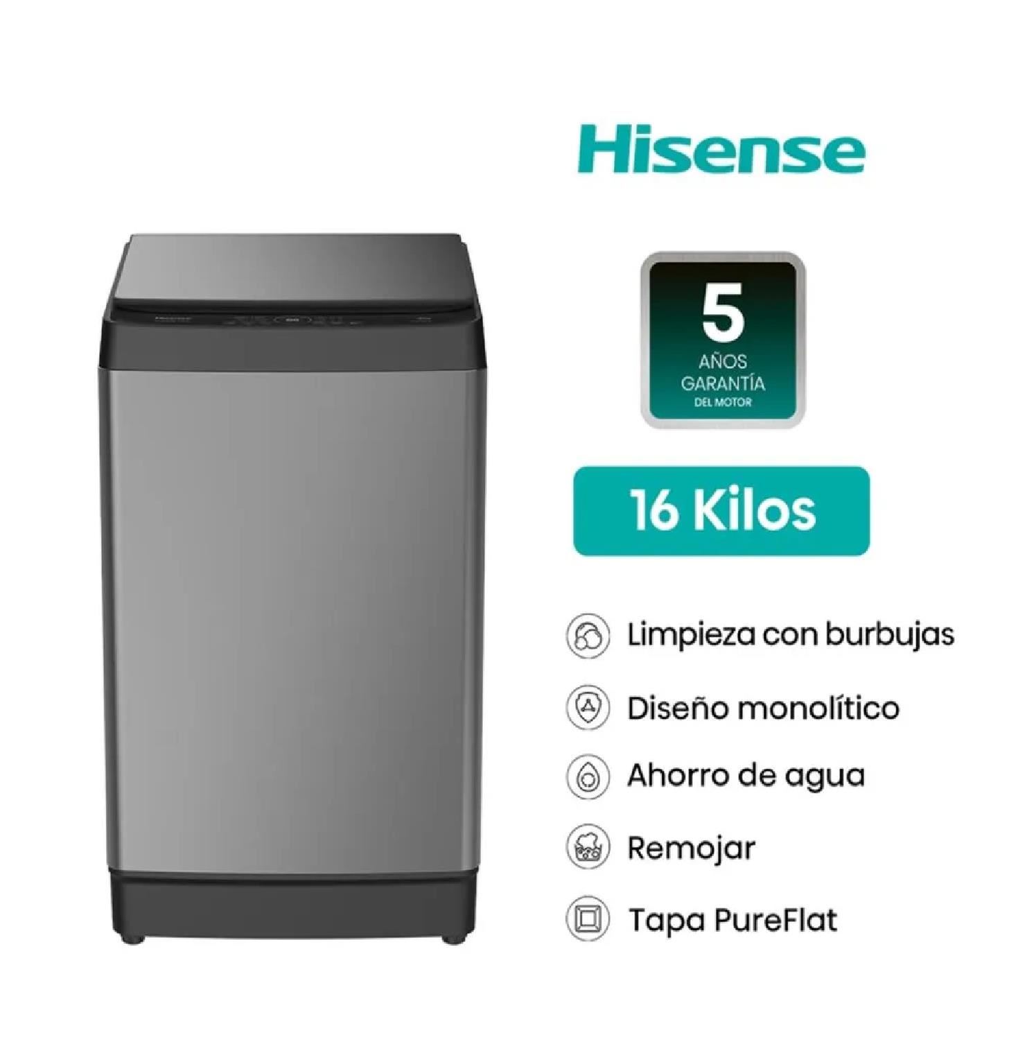 Lavadora Hisense Carga Superior 16 Kg WT3K1623UT Silver