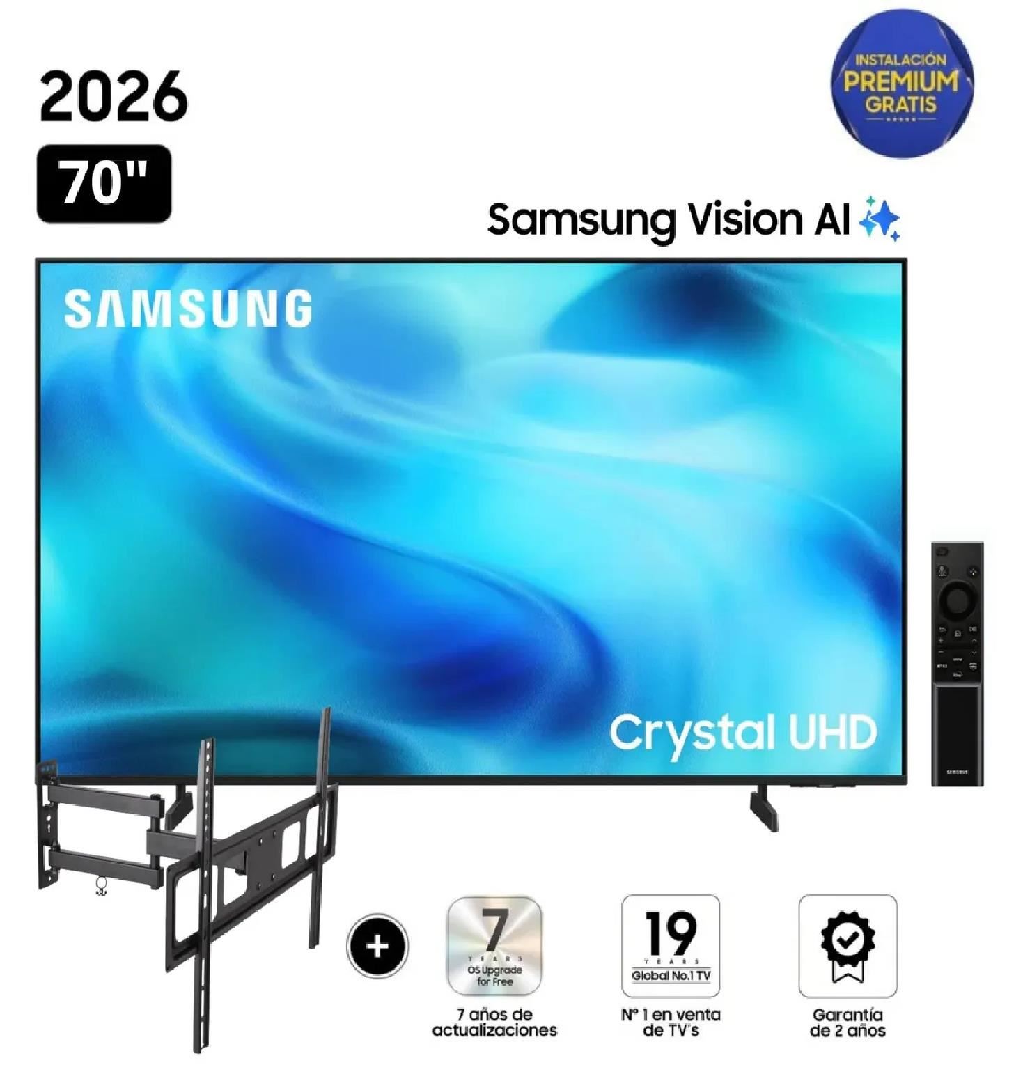Televisor Samsung Smart TV Crystal UHD 4K de 70" UN70U8000HGXPE + Rack Giratorio