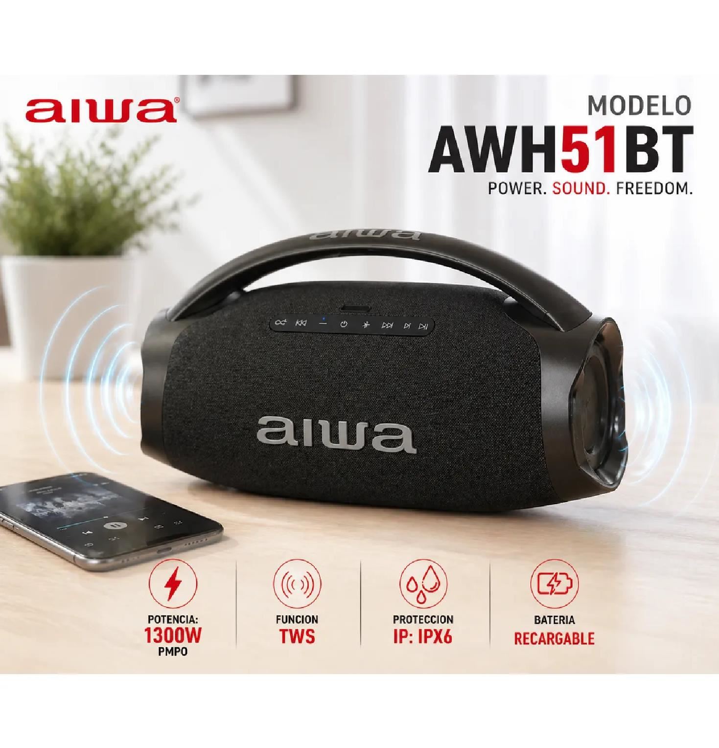 Parlante Boombox AIWA Party Power AWH51BT 1300W PMPO - Negro
