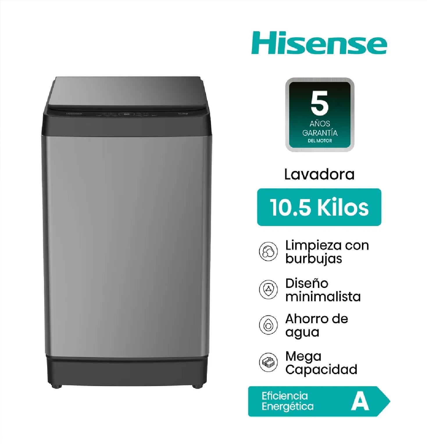 Lavadora Hisense WT3K1131UT Automática de 10.5 Kg Carga Superior - Gris