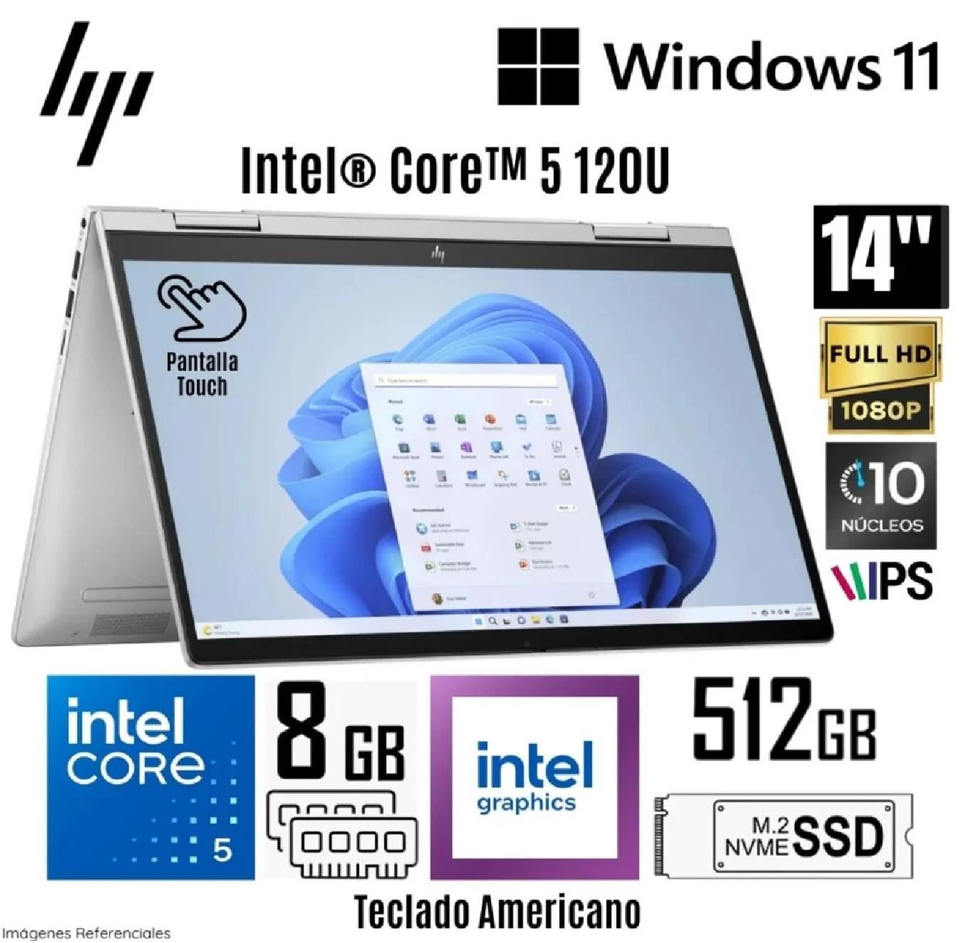 Laptop HP Envy X360 14-ES1013DX Intel® Core™ 5-120U 8GB RAM 512GB SSD 14" FHD Táctil - Windows 11