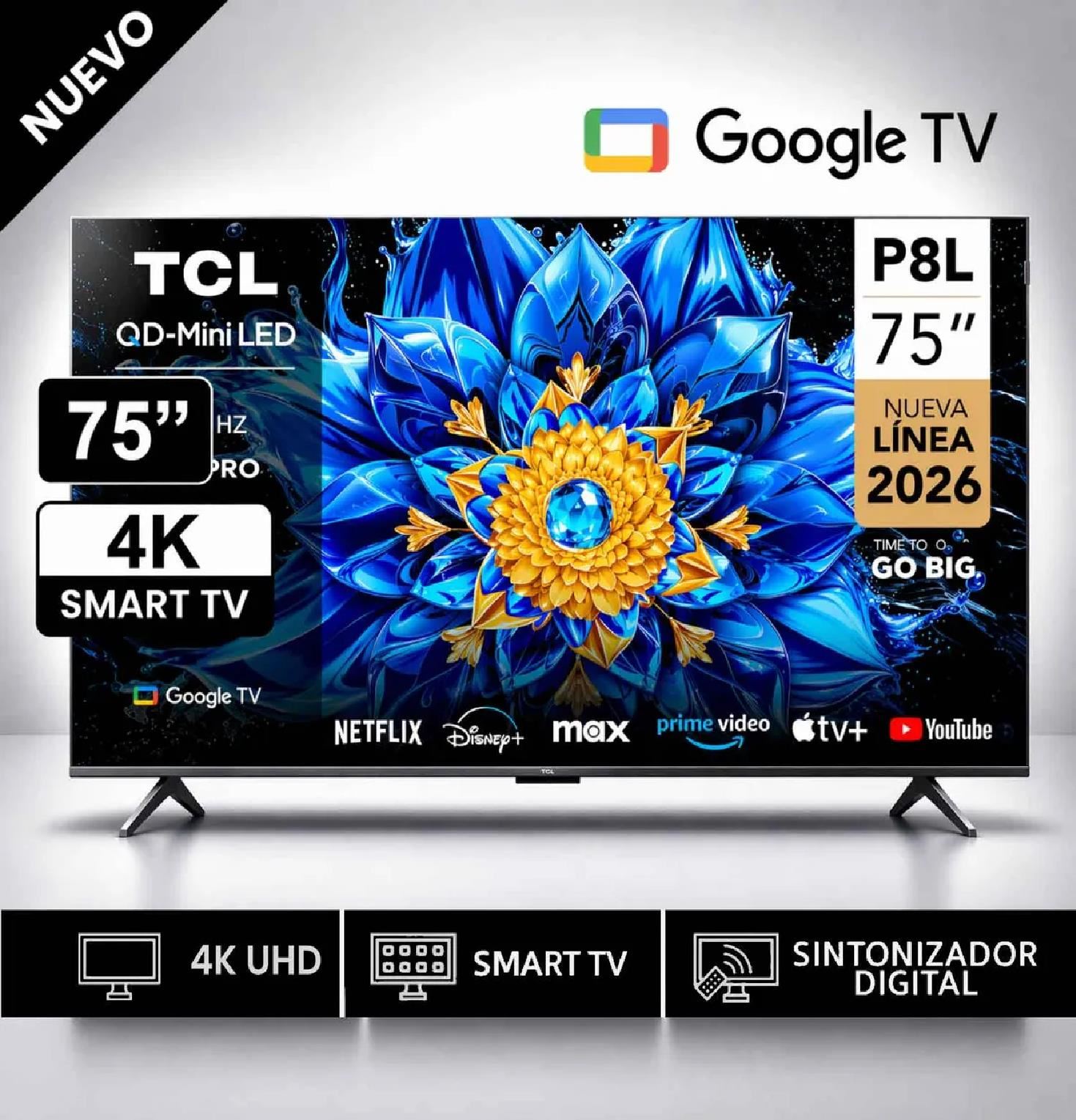 Televisor TCL 75” QD Mini led 4K Modelo 75P8L Google TV