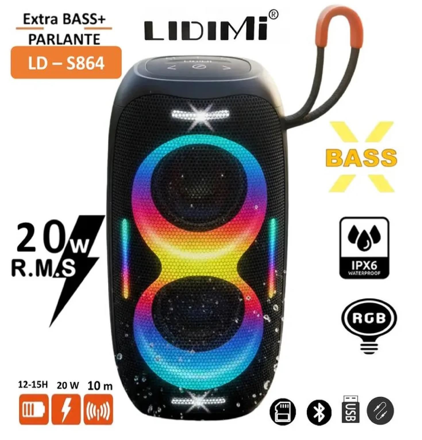 Parlante Portátil Lidimi LD-S864 20W Bluetooth con Luces RGB