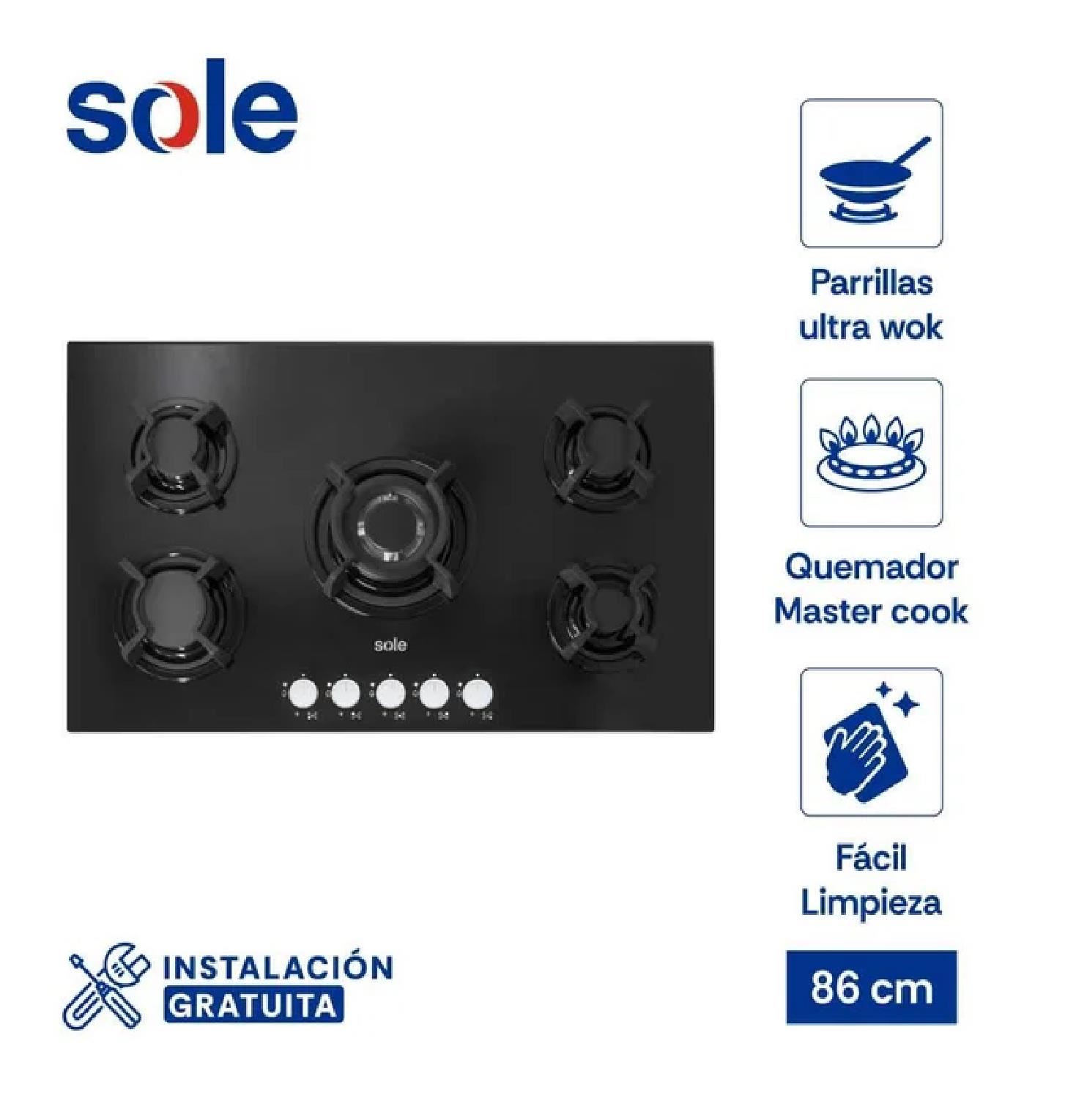 Cocina Empotrable a Gas de 5 Hornillas Sole SOLCO033 - Negro