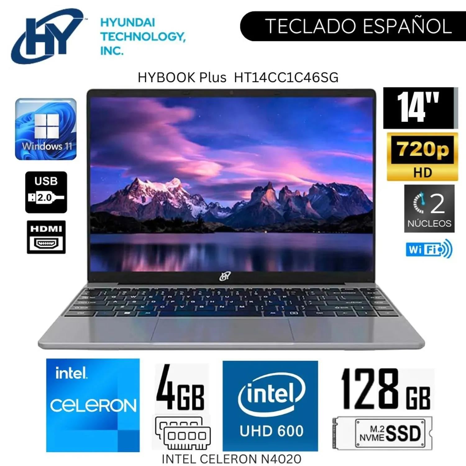 Laptop HYUNDAI HyBook Plus Intel Celeron N4020 4GB RAM 128GB SSD 14.1" HD Windows 11 S (HT14CC1C46SG)