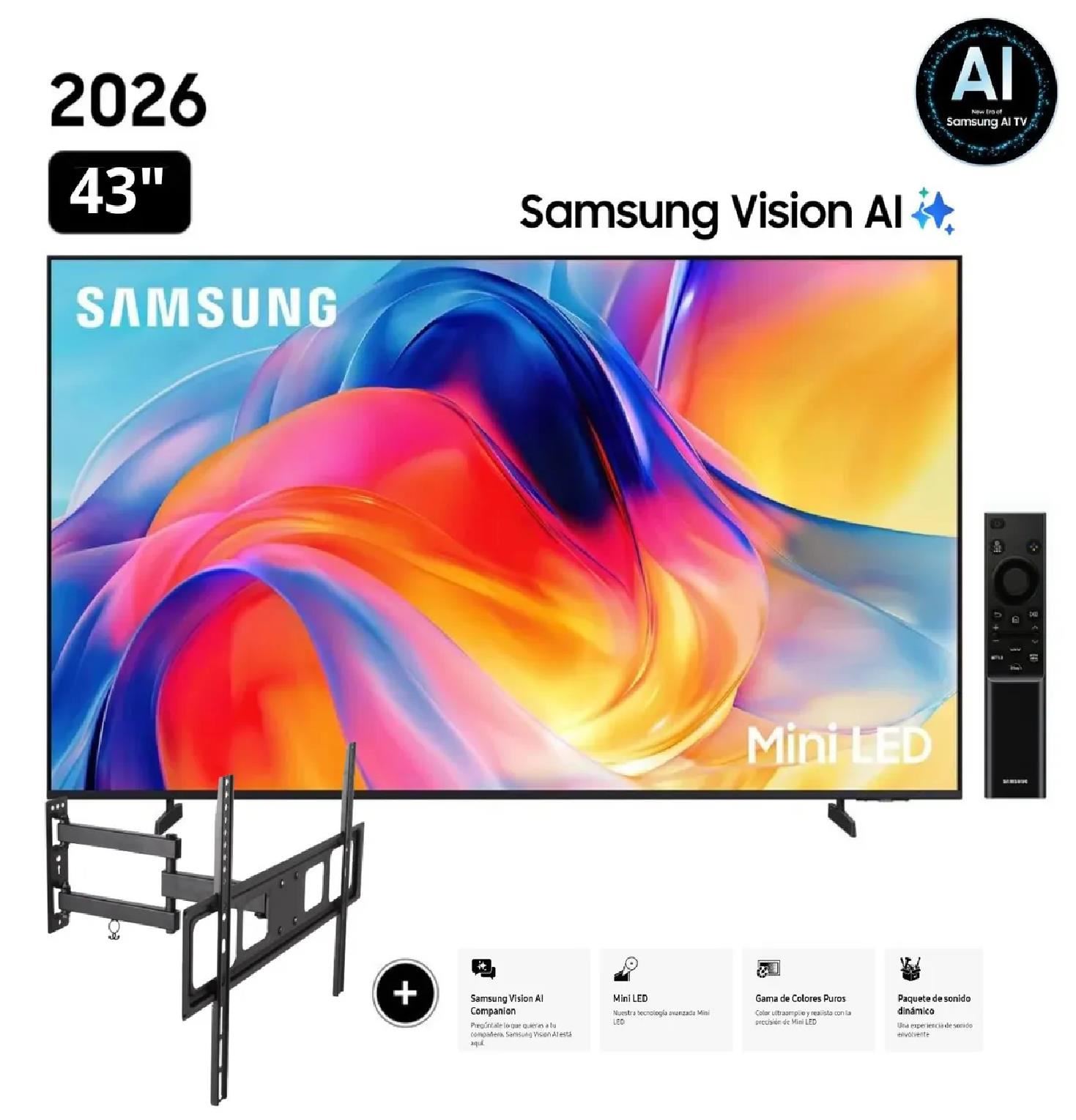 Televisor Samsung 43"  Mini LED Smart TV 4K UHD HDR UN43M70HAGPE + Rack Giratorio