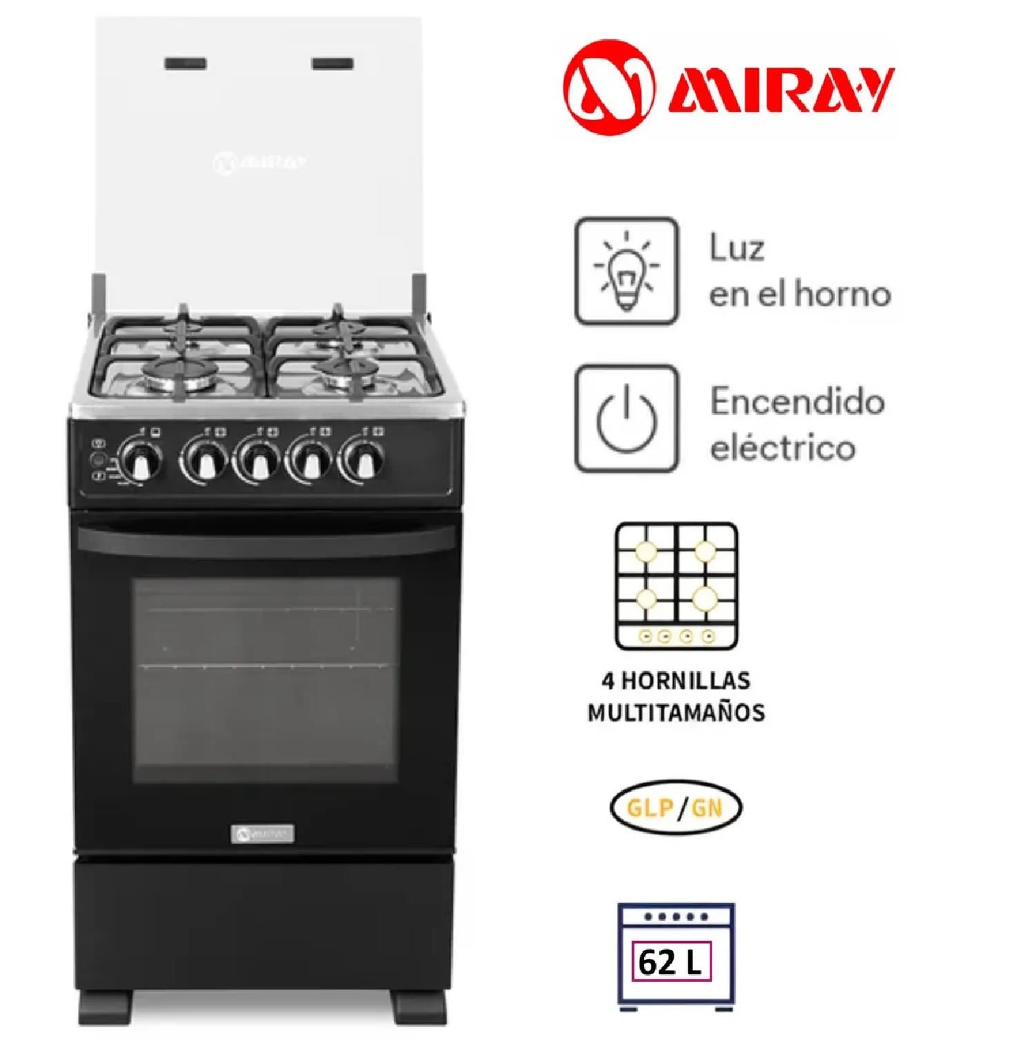 Cocina a Gas Miray ONIX PLUS GLP 4 Hornillas - Negro