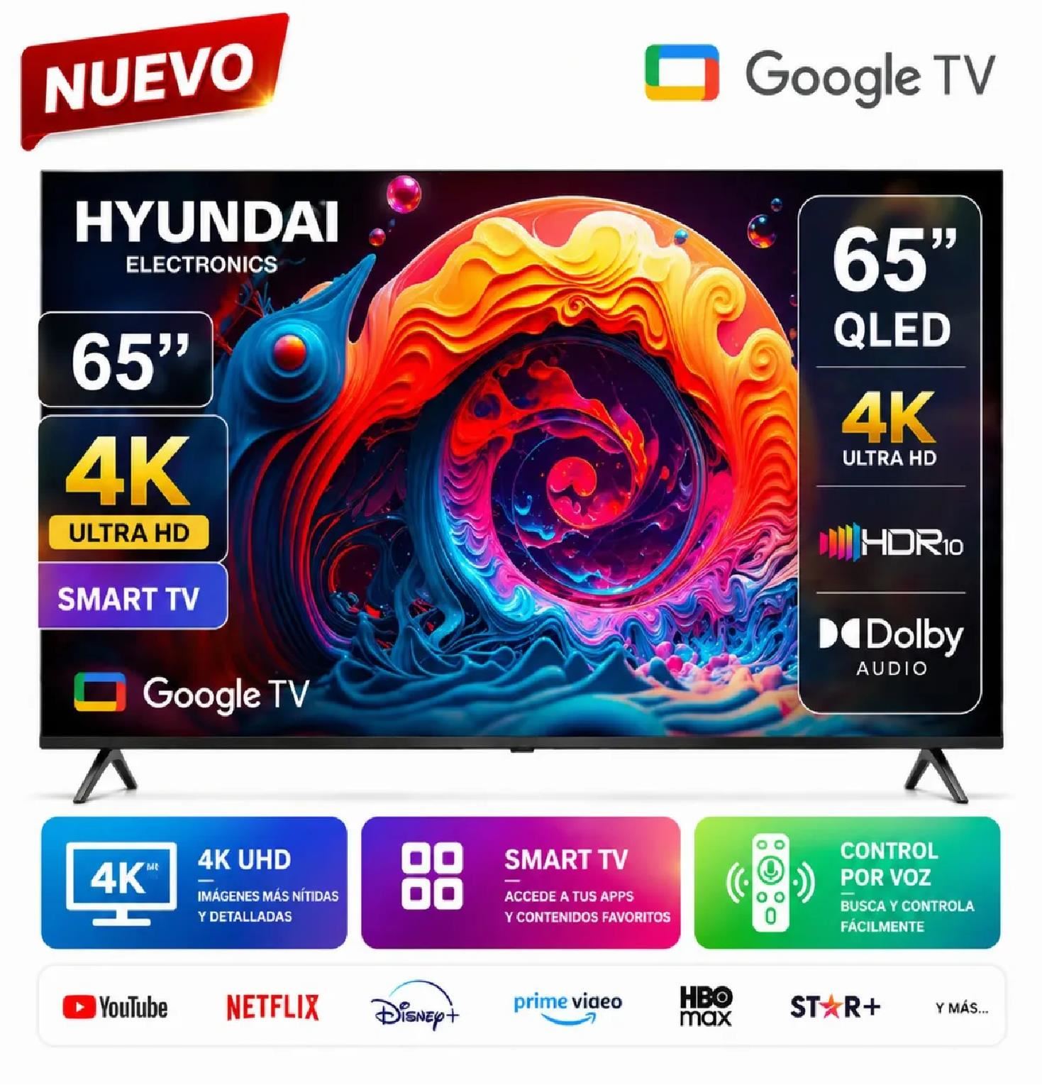 Televisor Hyundai HYLED6513QG QLED 65" Smart TV 4K UHD con Google TV