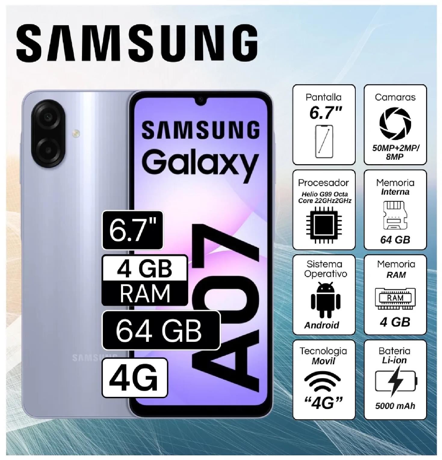Celular Samsung Galaxy A07 4GB RAM 64GB 6.7" - Lila