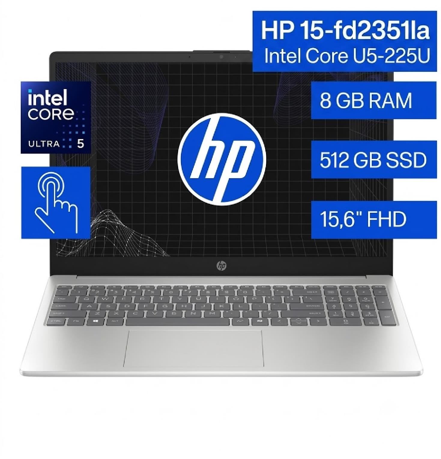 Laptop HP 15-fd2351la Intel Core U5-225U 8GB RAM 512GB SSD - Silver