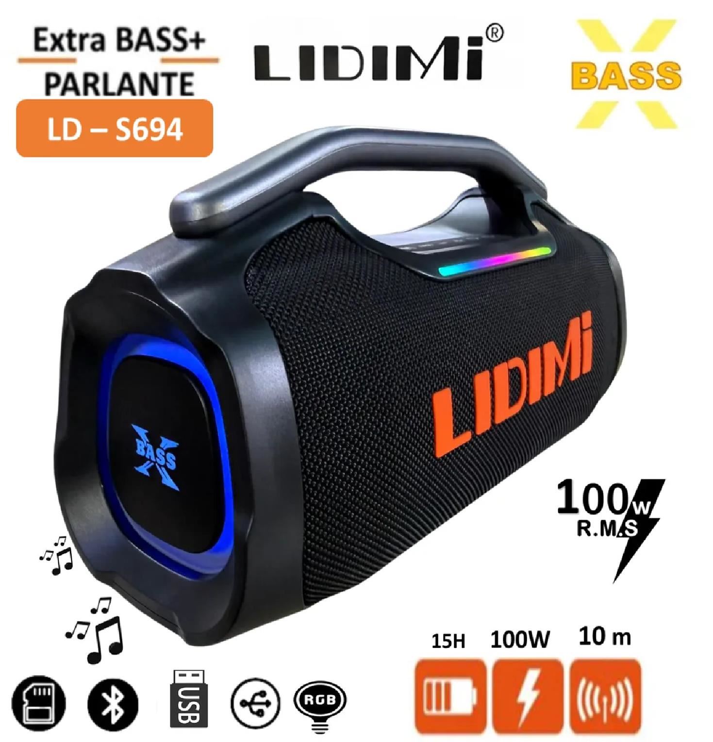 Parlante Bluetooth Lidimi Super LD-S694 100W USB LED RGB - Negro
