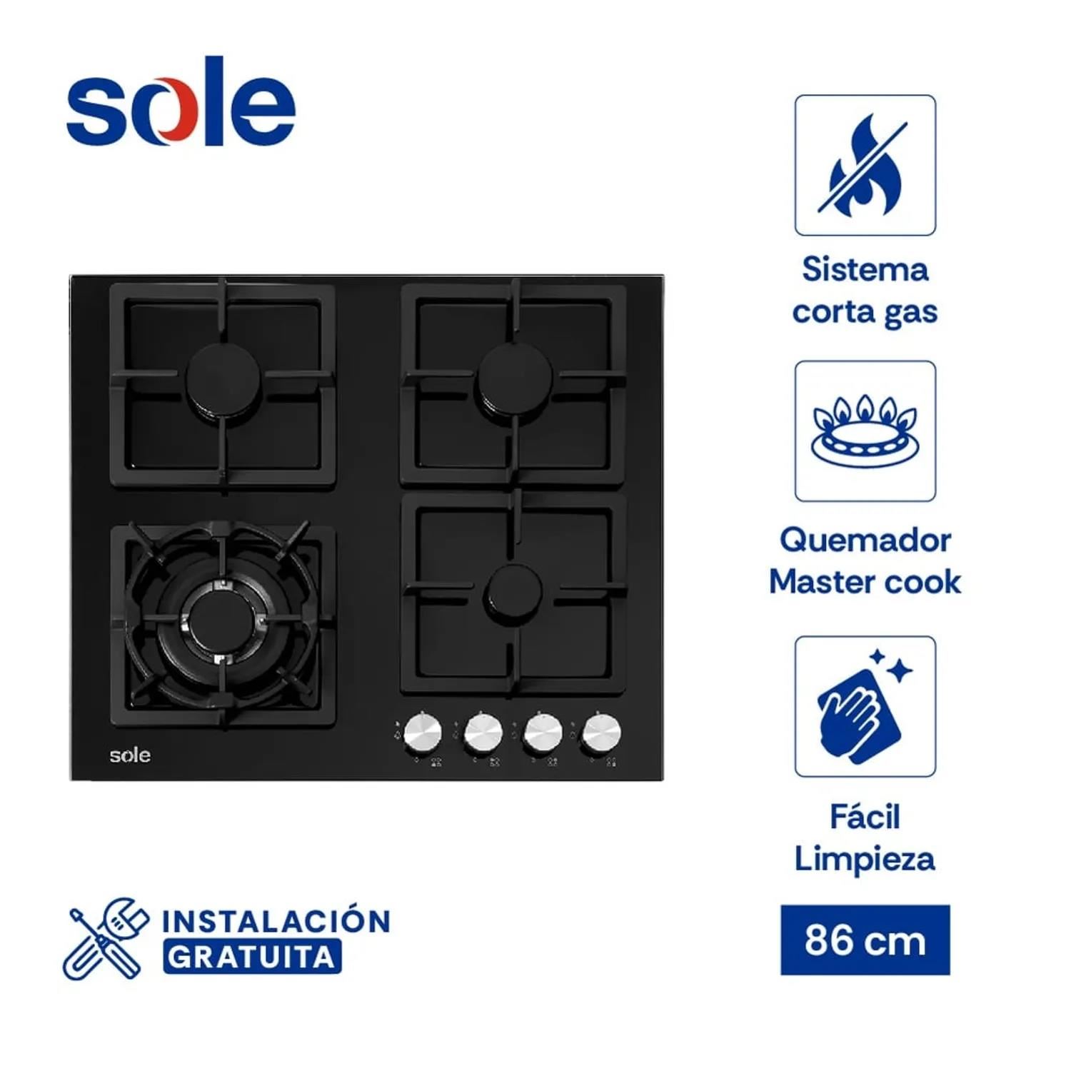 Cocina a Gas Empotrable Sole SOLCO040 4 Hornillas - Negro