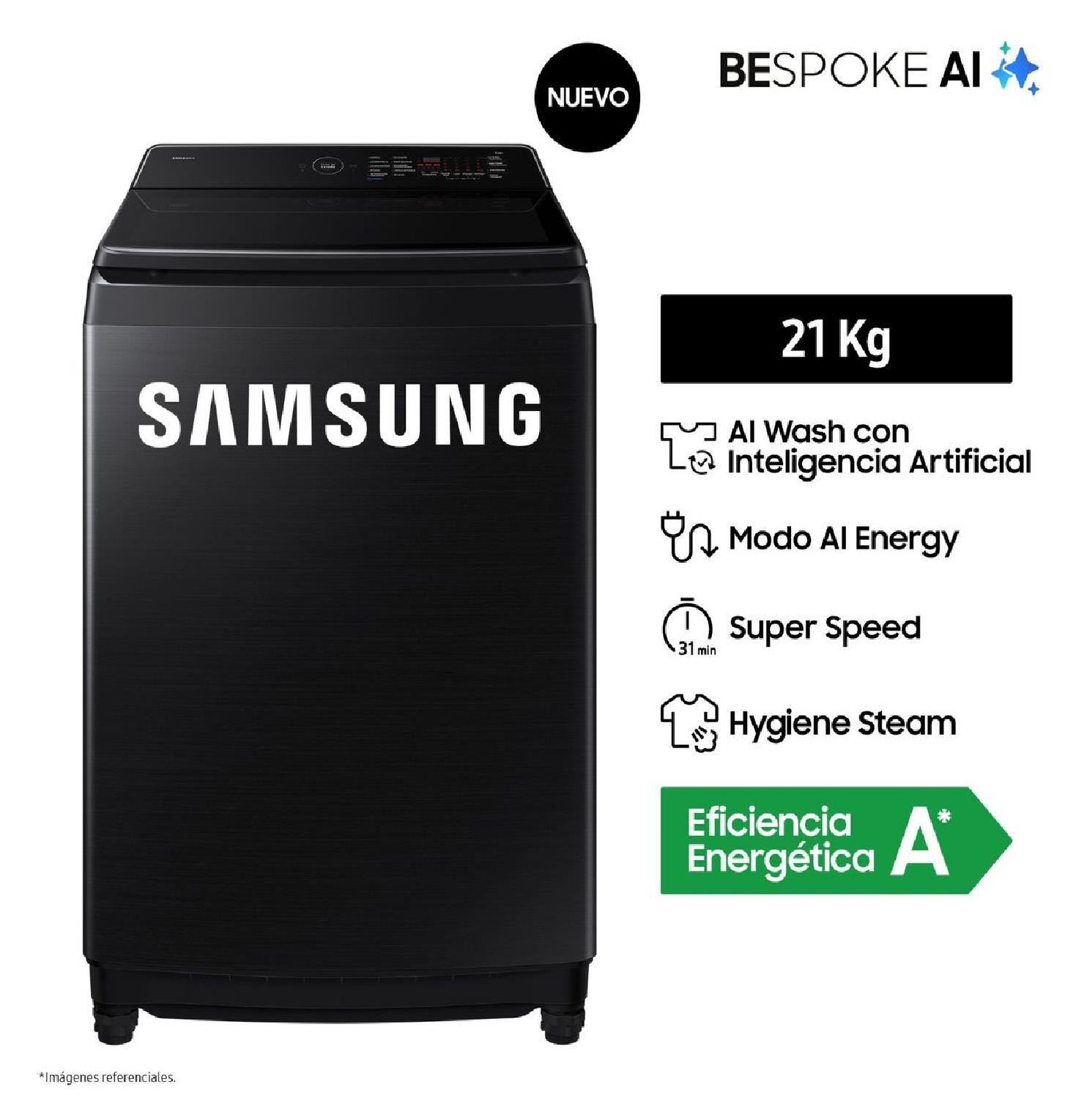 Lavadora Samsung AI Wash EcoBubble 21Kg WA80F21S8BPE – Negro