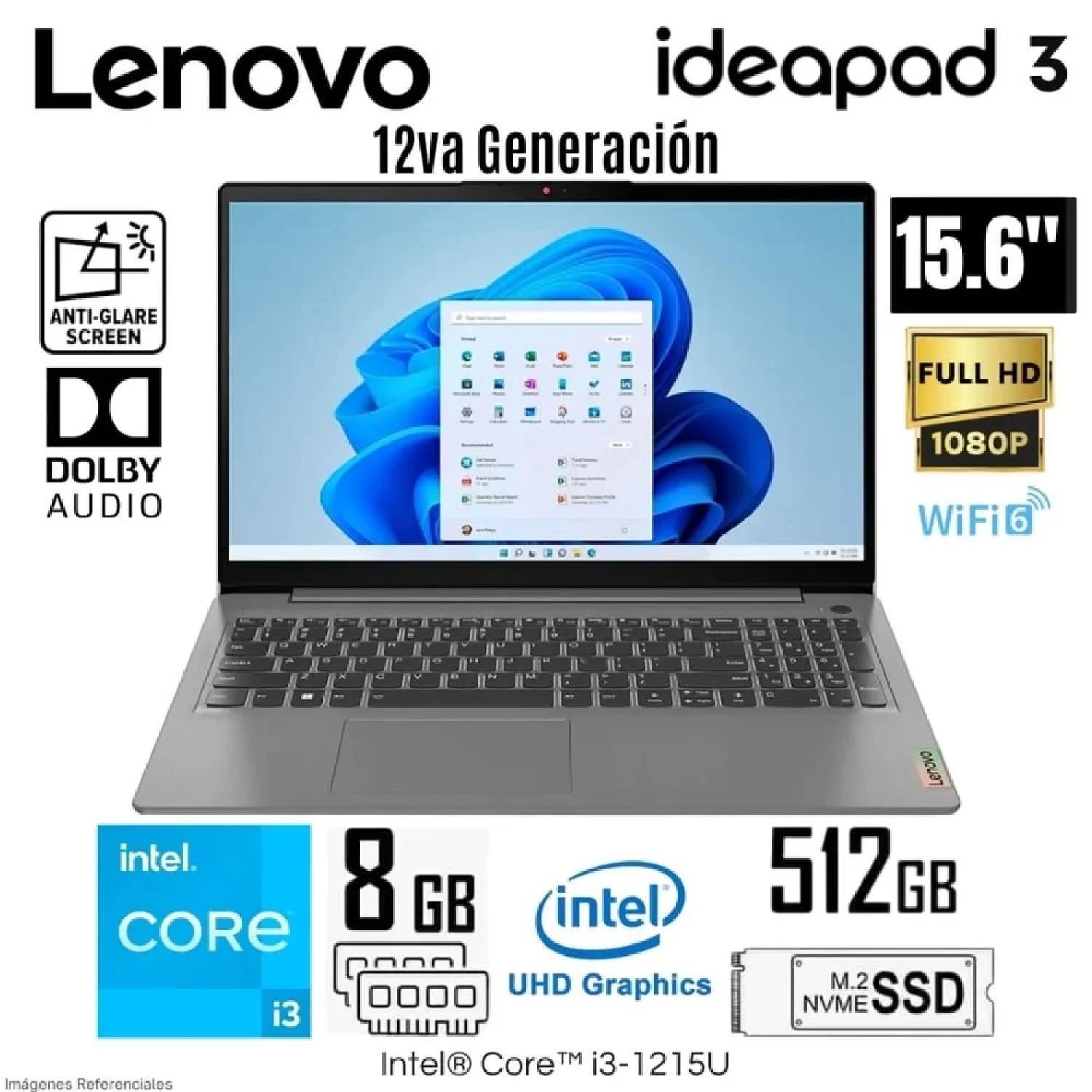 Laptop Lenovo IdeaPad 3 15IAU7 Intel Core i3-1215U 8GB RAM 512GB SSD 15.6” FHD - Arctic Grey