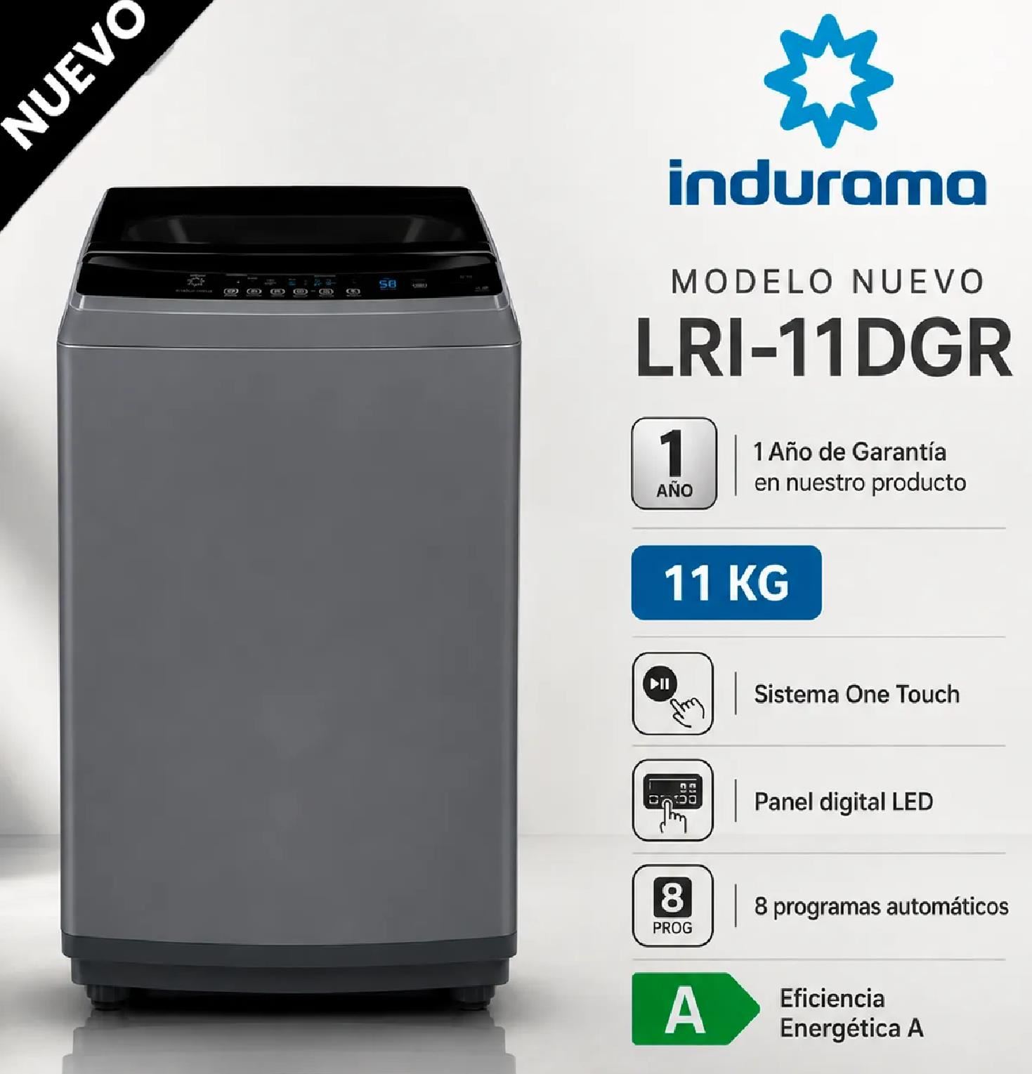 Lavadora Automática INDURAMA LRI-11DGR de 11 kg – Gris Oscuro