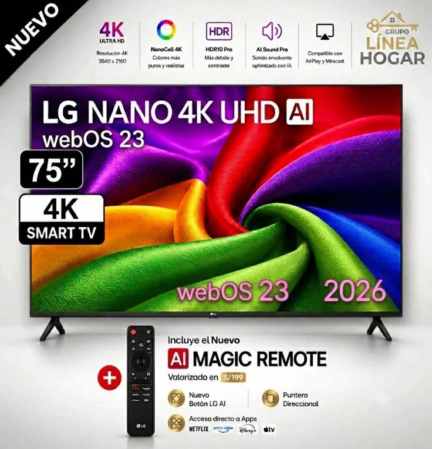 Televisor LG NanoCell 75" 75NU800BPSB Smart TV UHD 4K ThinQ AI 2026