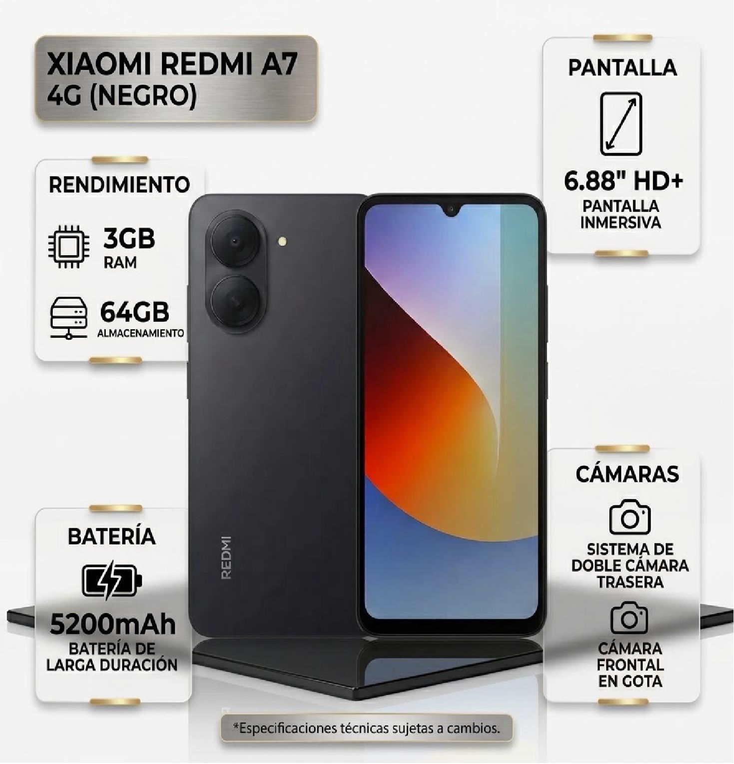 Celular Xiaomi Redmi A7 3GB RAM 64GB 6.88" 5200mAh 4G – Negro