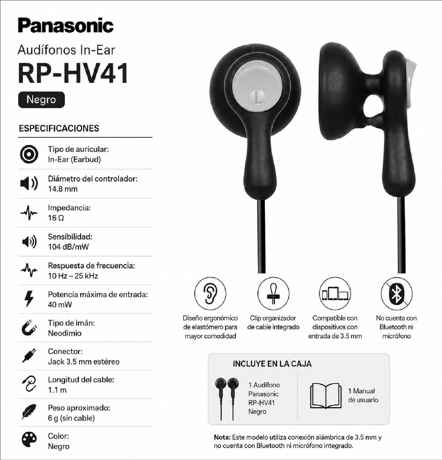 Audífonos In-Ear Panasonic RP-HV41 - Negro