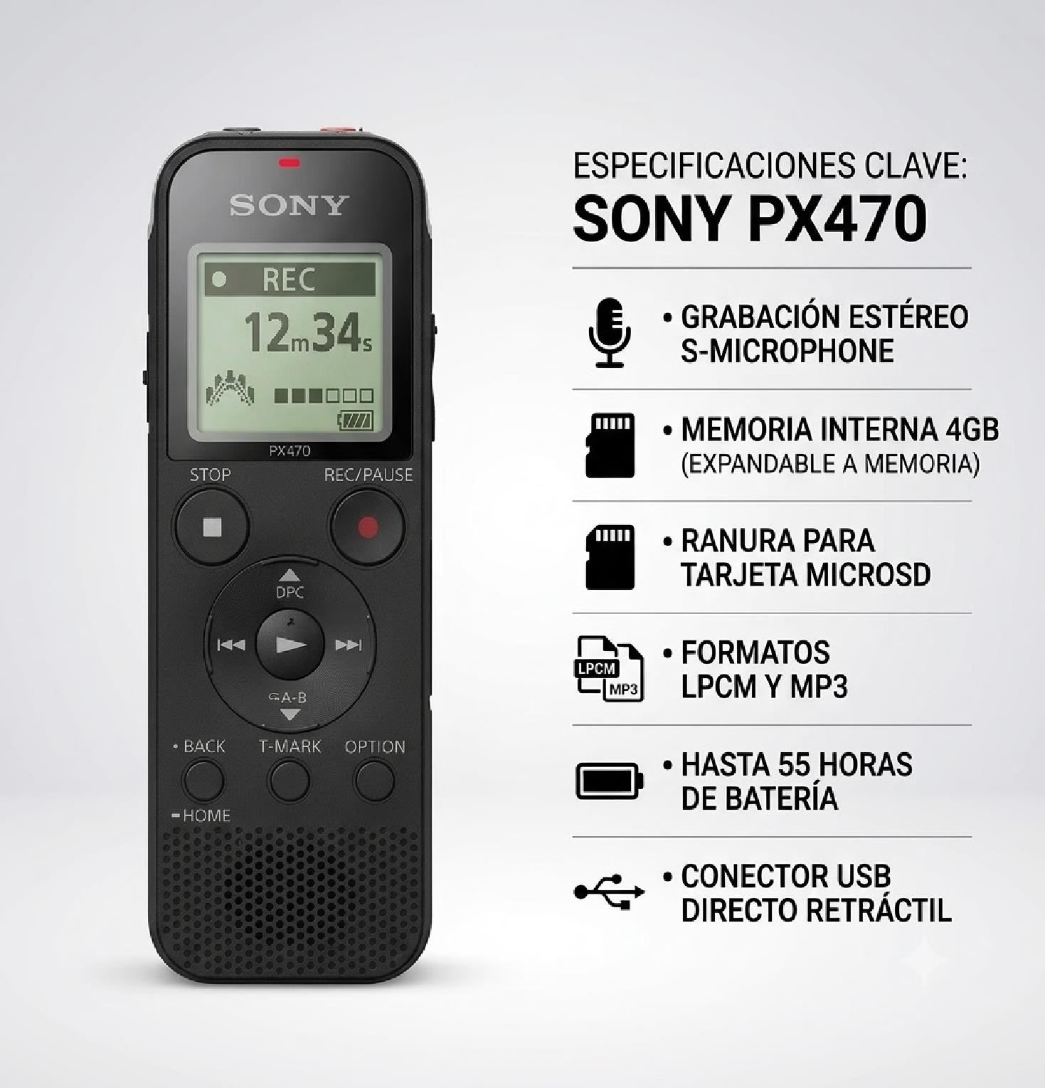 Grabador de voz digital Sony ICD-PX470 - Negro