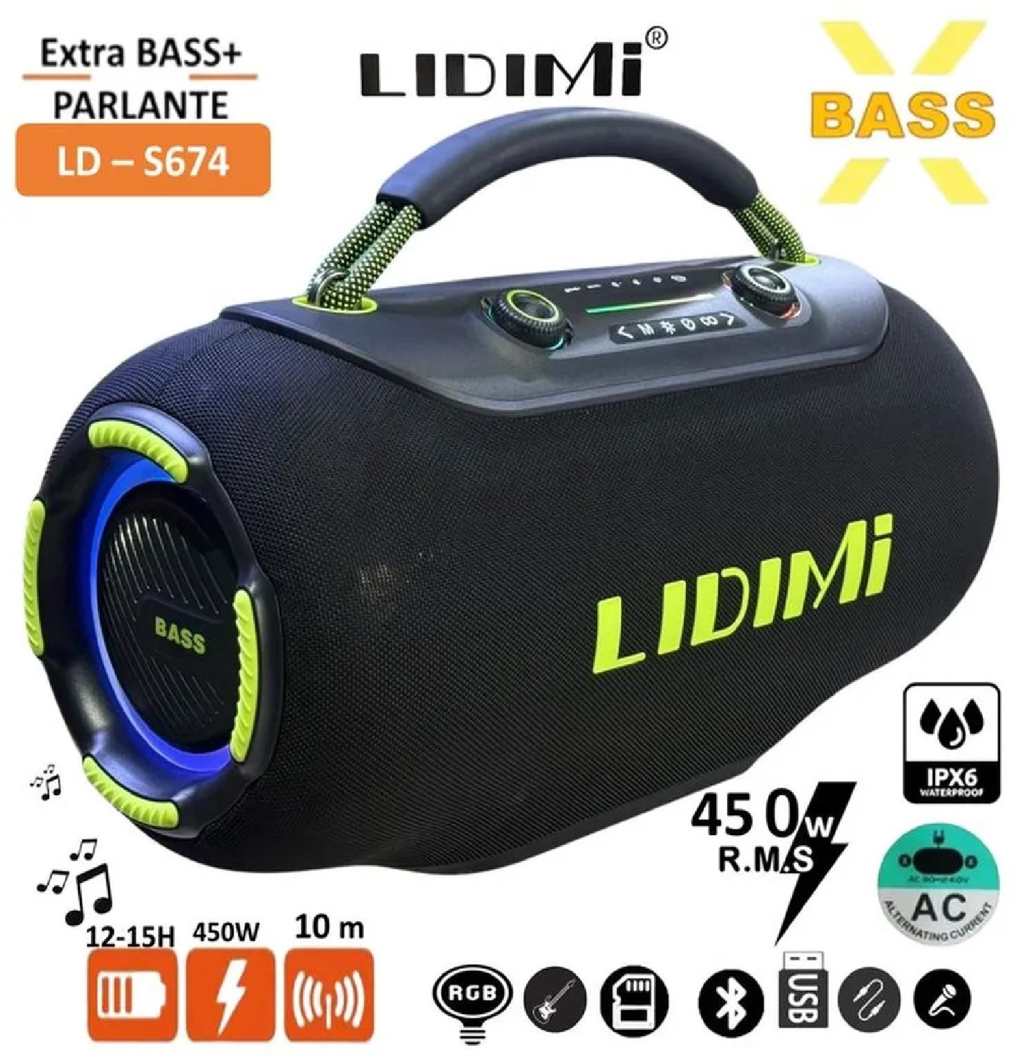 Parlante Bluetooth Super LIDIMI LD-S674 450W Extra Bass USB TWS