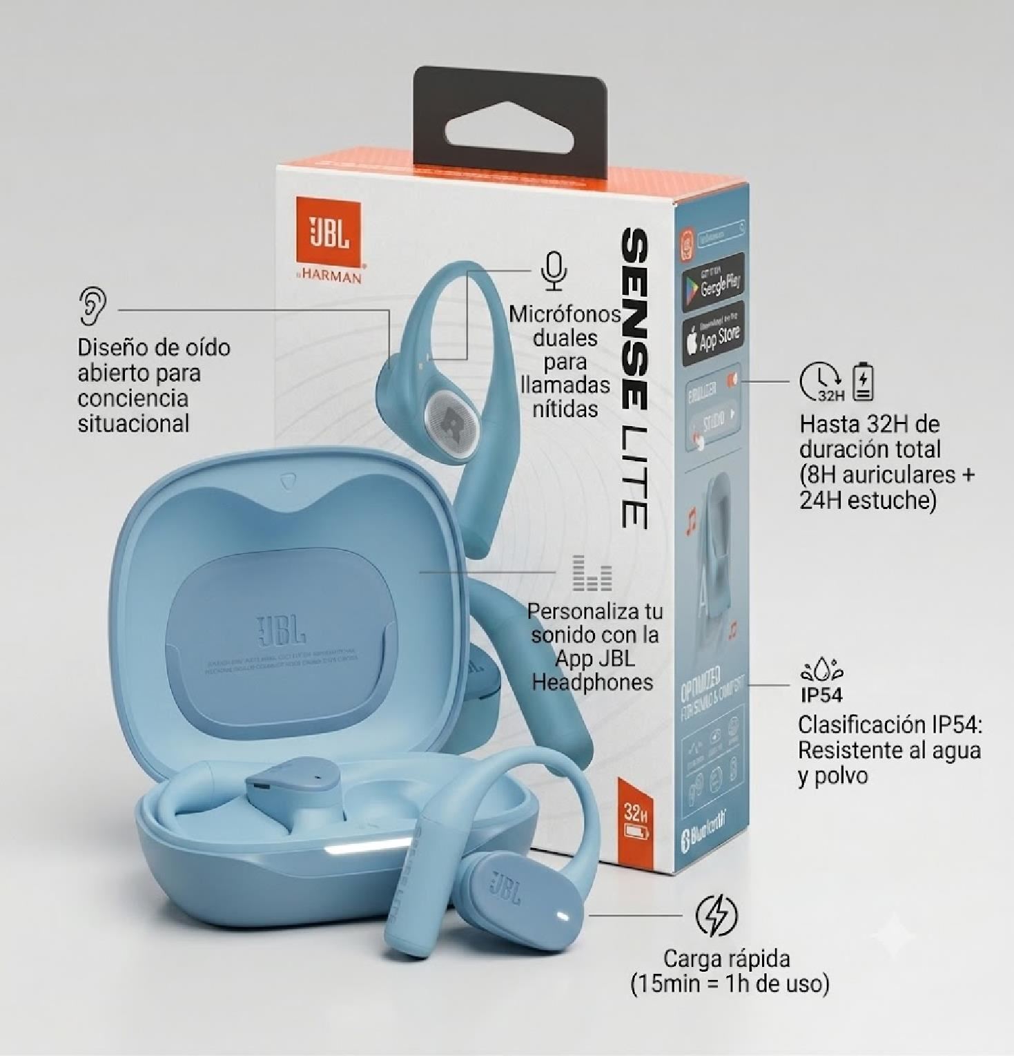 Auriculares JBL Sense Lite Inalámbricos Deportivos Open-Ear - Celeste