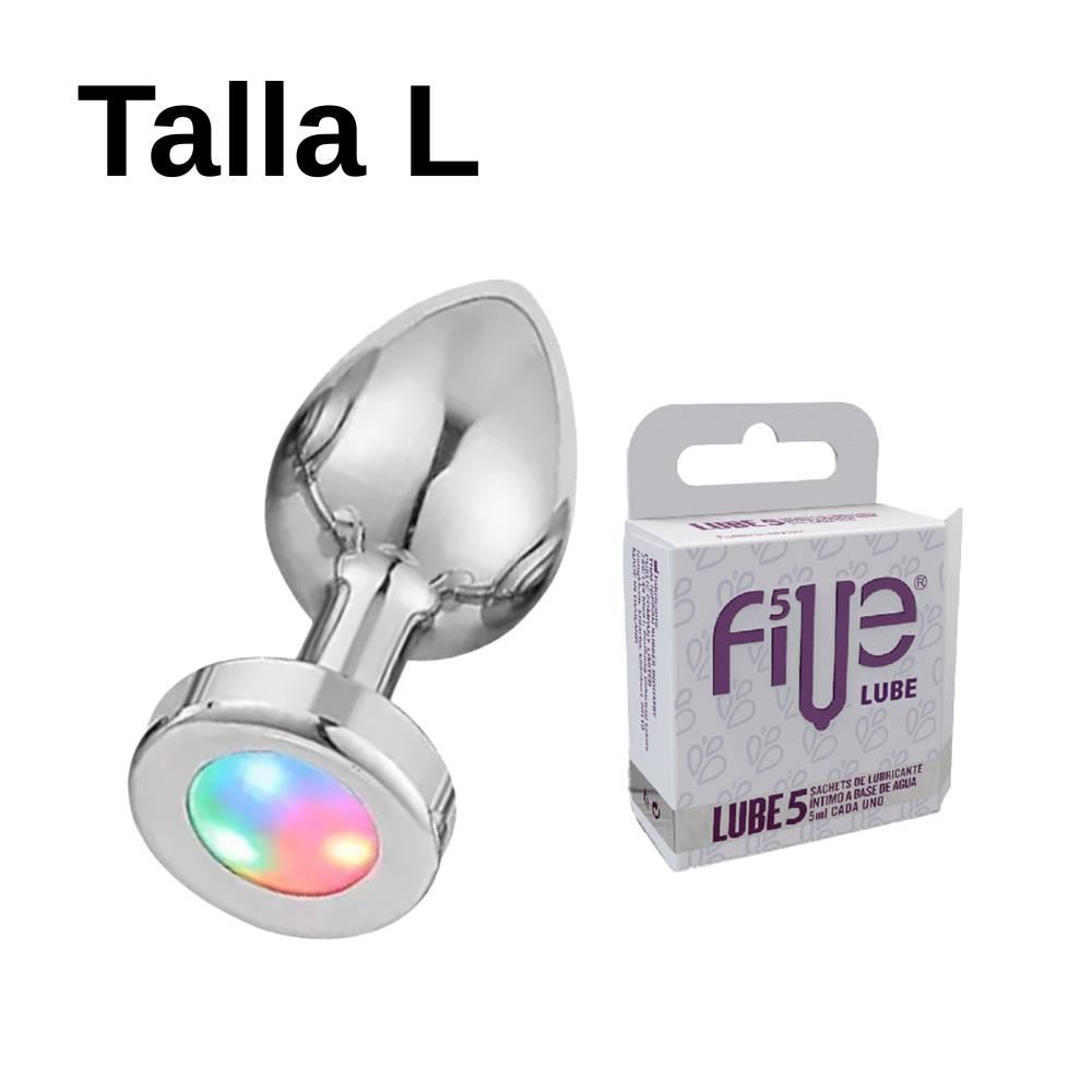 Plug Anal Dilatador L Consolador Con Luces+ Lubricante Five 05 Sachets