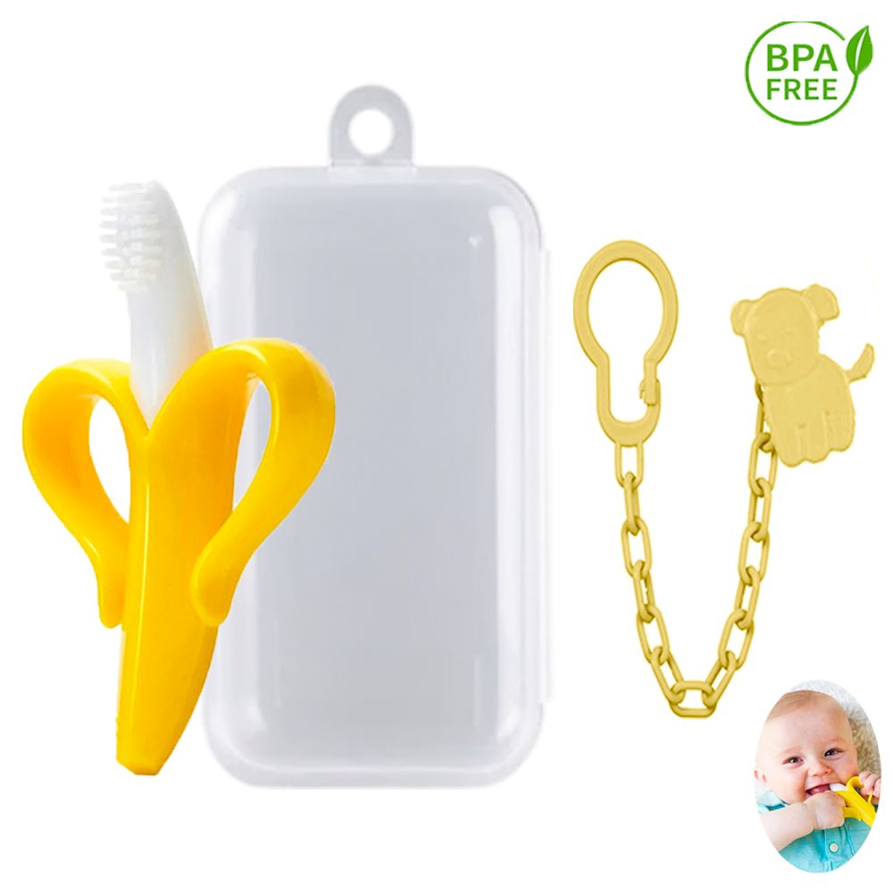 Mordedor Banana Amarillo Con Cadena Baby Froggie Perrito Amarillo Para Bebe