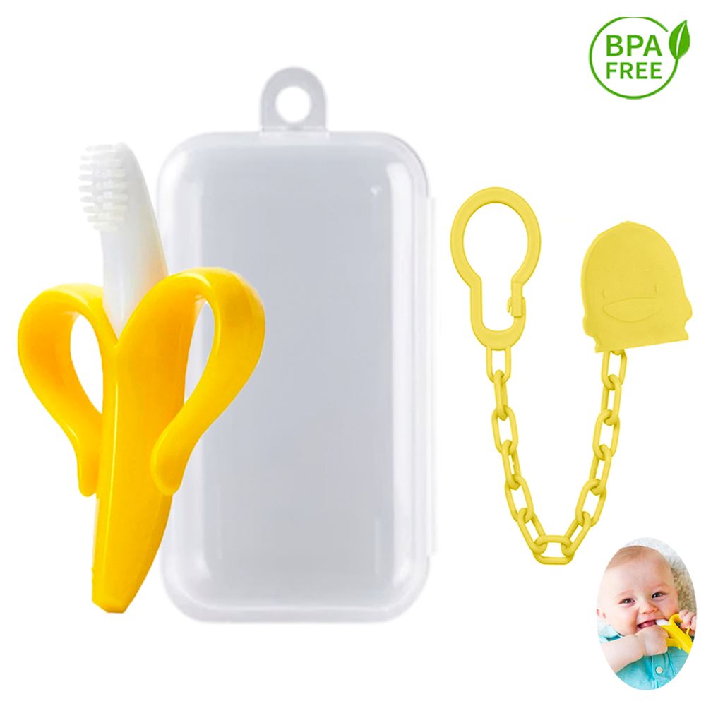 Mordedor Banana Amarillo Para Bebe Con Cadena Ornitorrinco Amarillo Baby Froggie