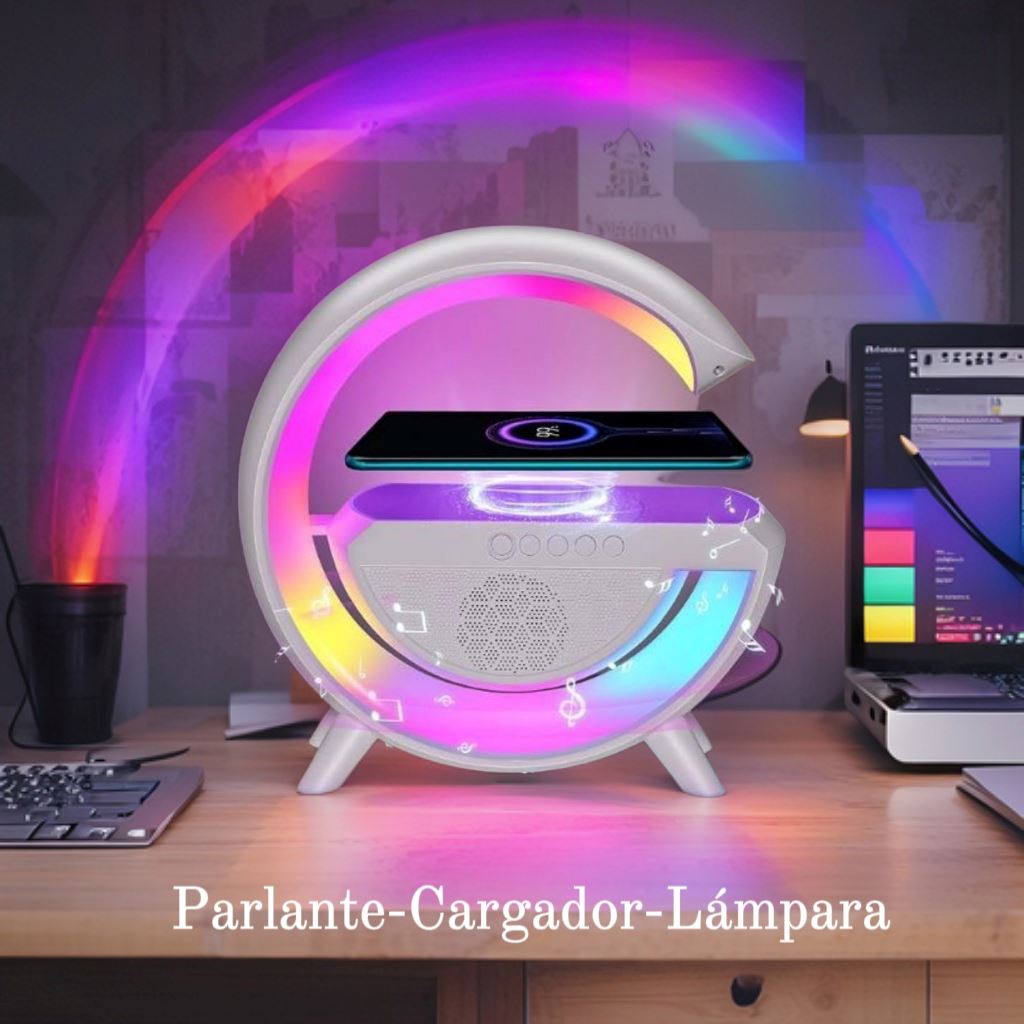 Cargador inalámbrico lámpara parlante y bluertooh multifuncional