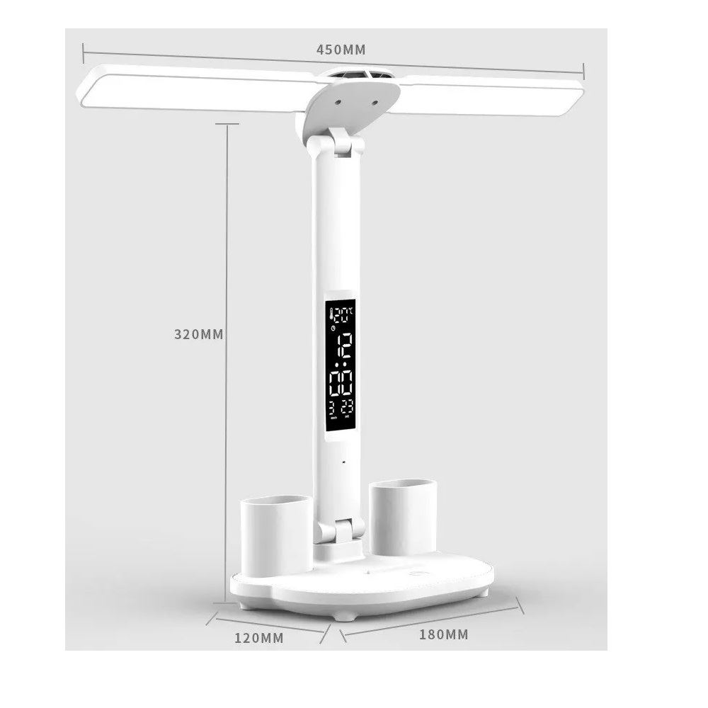 Lampara Escritorio con Reloj LED Luz Lectura Recargable USB Enchufe