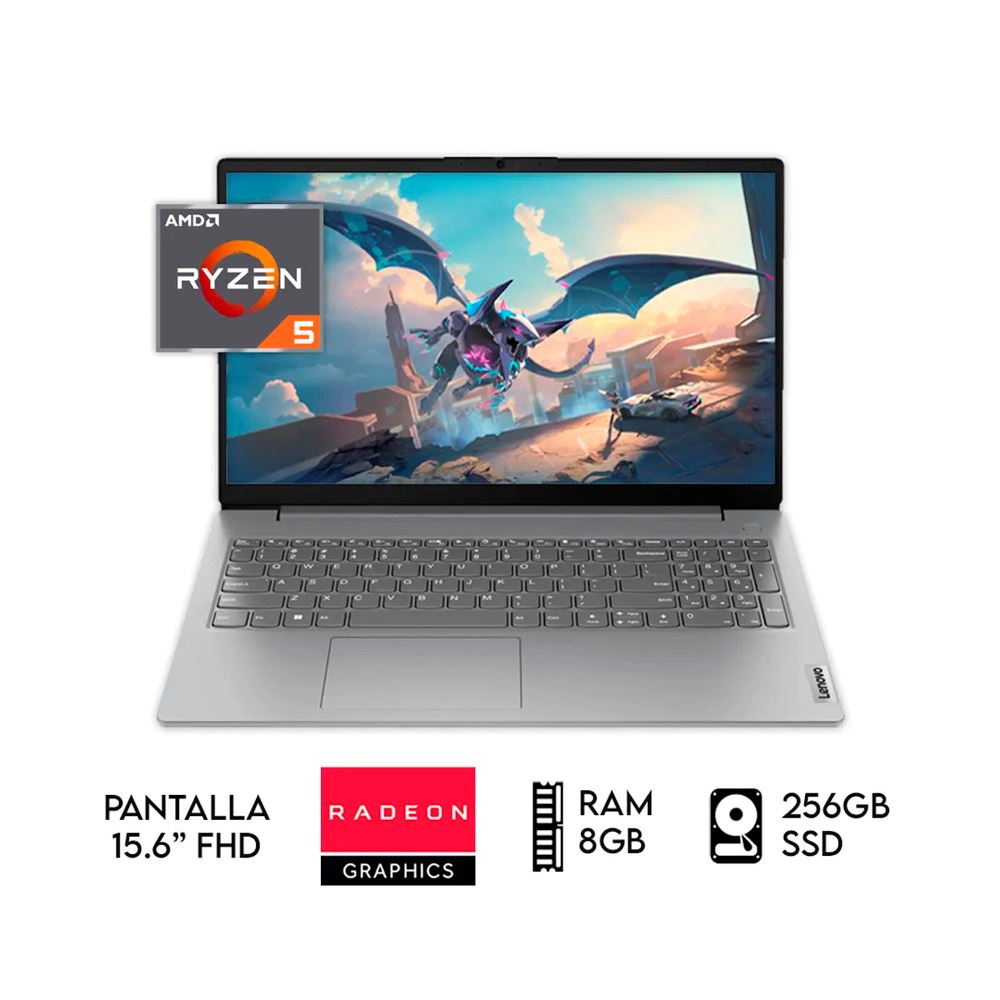 LAPTOP LENOVO V15 AMD RYZEN 5-7520U RAM 8GB SSD 256GB 15.6″ FHD GRIS OSCURO