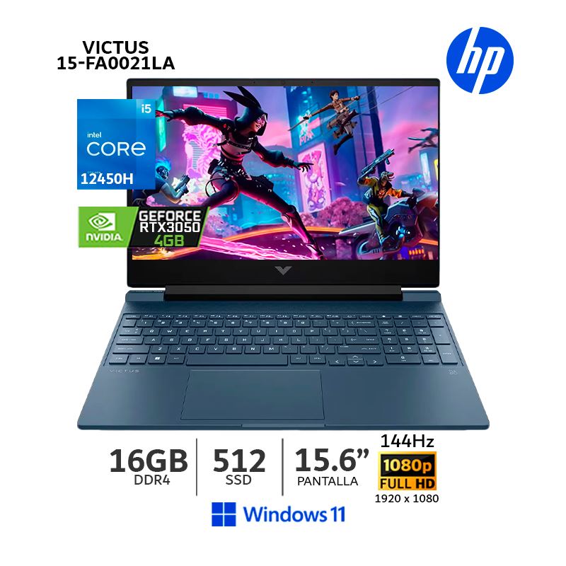 Laptop Gamer Hp Victus 15-fa0021la I5-12450H, RTX3050, 16GB RAM, 512GB SSD, 15.6 (A14LCLA)