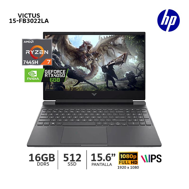 Gaming HP Victus 15-FB3022LA, R7 7445HS, 16Gb Ram,512Gb SSD,6GB RTX 4050-BT4F2LA