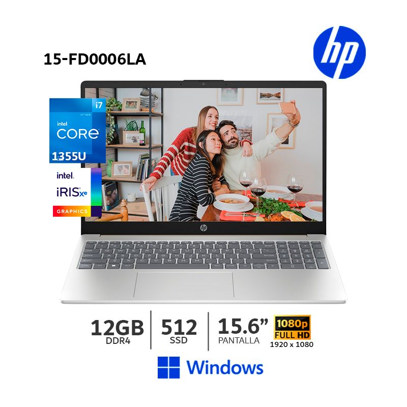 HP Ci7-1355u 15-fd0006la 15.6" FHD, Ram 12gb, Ssd 512gb, 13gen /win11- 802N8LA