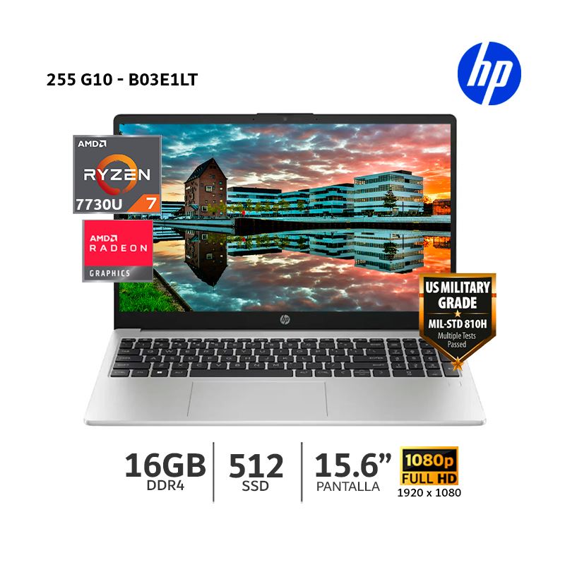 Laptop HP 255 G10 AMD Ryzen 7 7730U, 16Gb Ram, 512Gb SSD, 15.6"FHD - B03E1LT