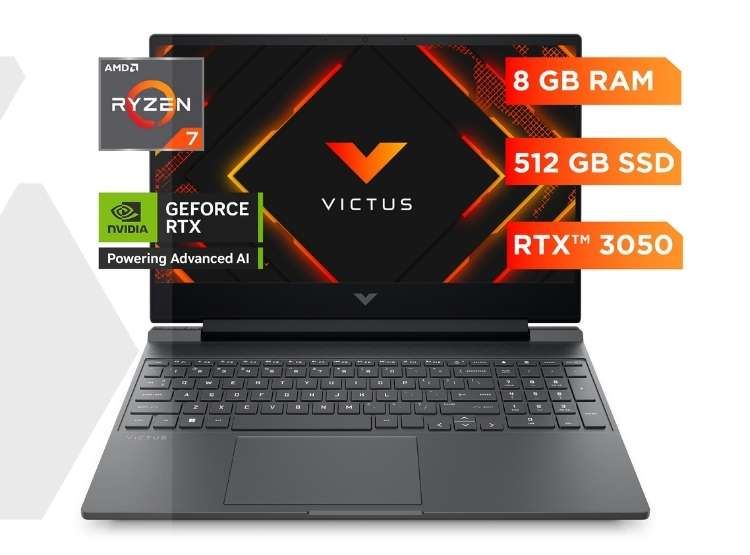 Laptop HP Victus Gaming 15 Ryzen 7 RTX 3050 15.6 FHD 144Hz 512GB SSD