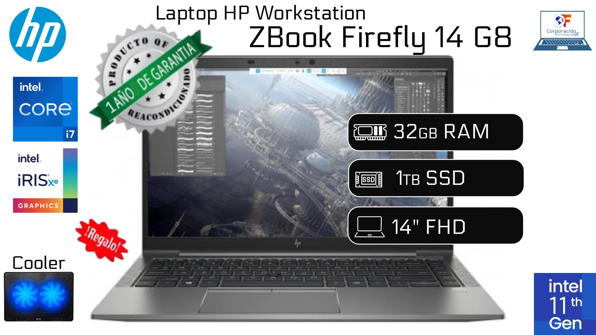 Laptop HP Workstation ZBook Firefly 14 G8 I7 11va RAM 32GB 1TB SSD 14" Reacondicionada 1 Año Garantía