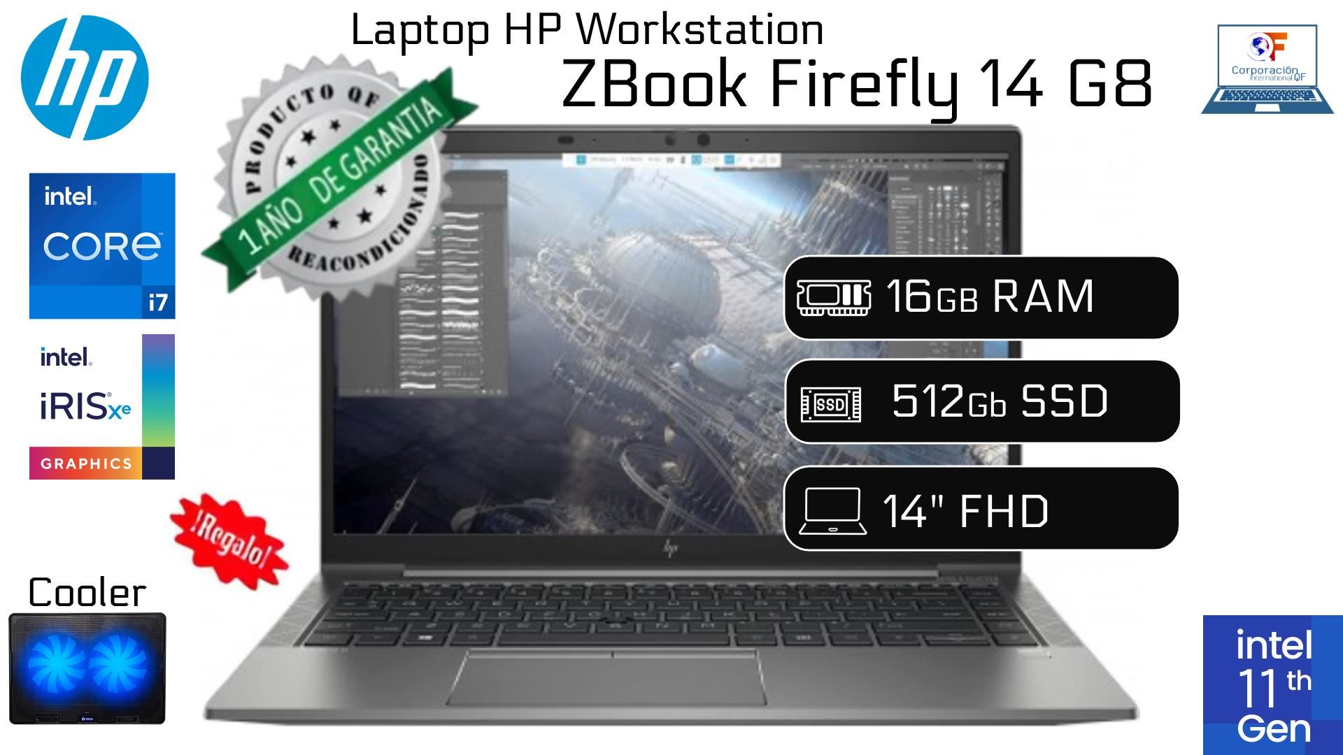 Laptop HP Workstation ZBook Firefly 14 G8 I7 11va RAM 16GB 512GB SSD 14" Reacondicionada 1 Año Garantía
